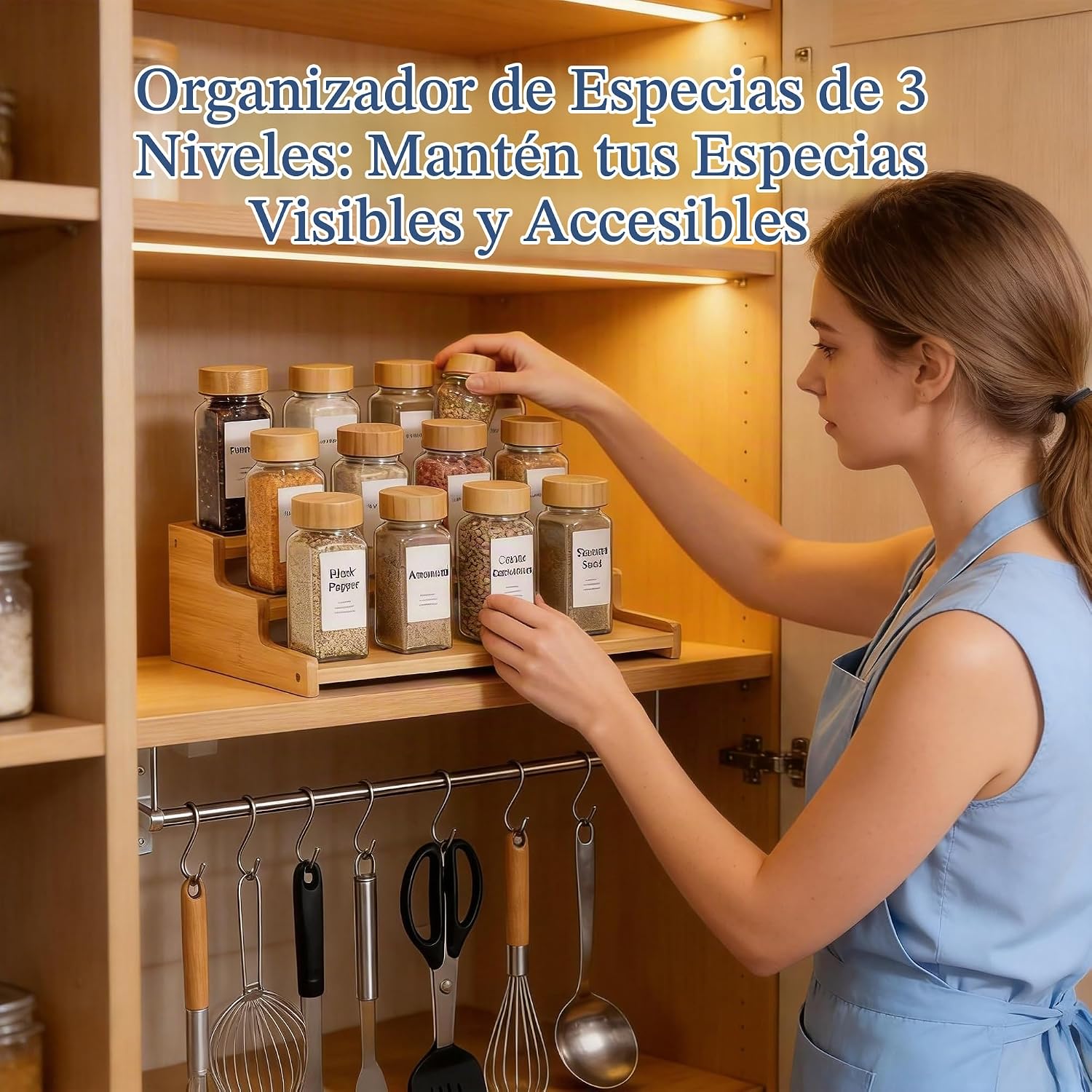 ORGANIZADOR DE ESPECIAS DE BAMBÚ 3 NIVELES PARA GABINETE - 3