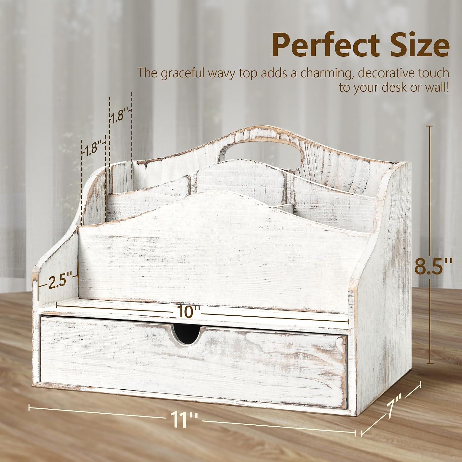 ORGANIZADOR DE ESCRITORIO REBEE VISION CON CAJÓN Y COMPARTIMENTOS, ACABADO BLANCO RÚSTICO - 2