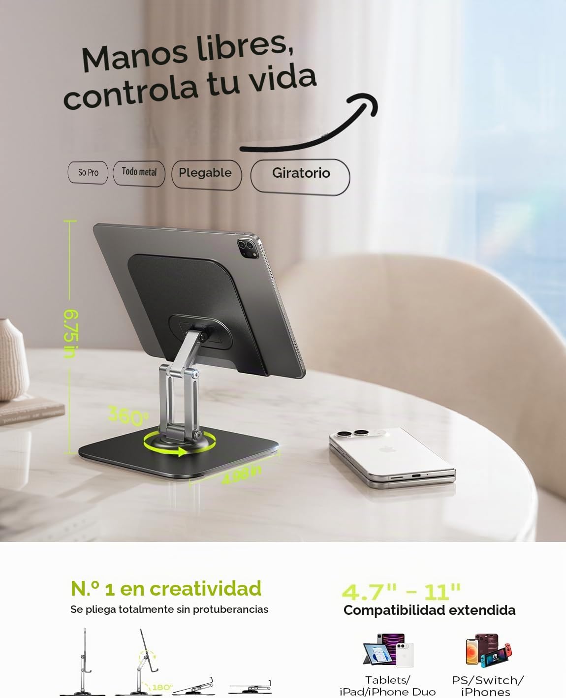 SOPORTE PARA IPAD LISEN DE ALUMINIO AJUSTABLE 360° - 3