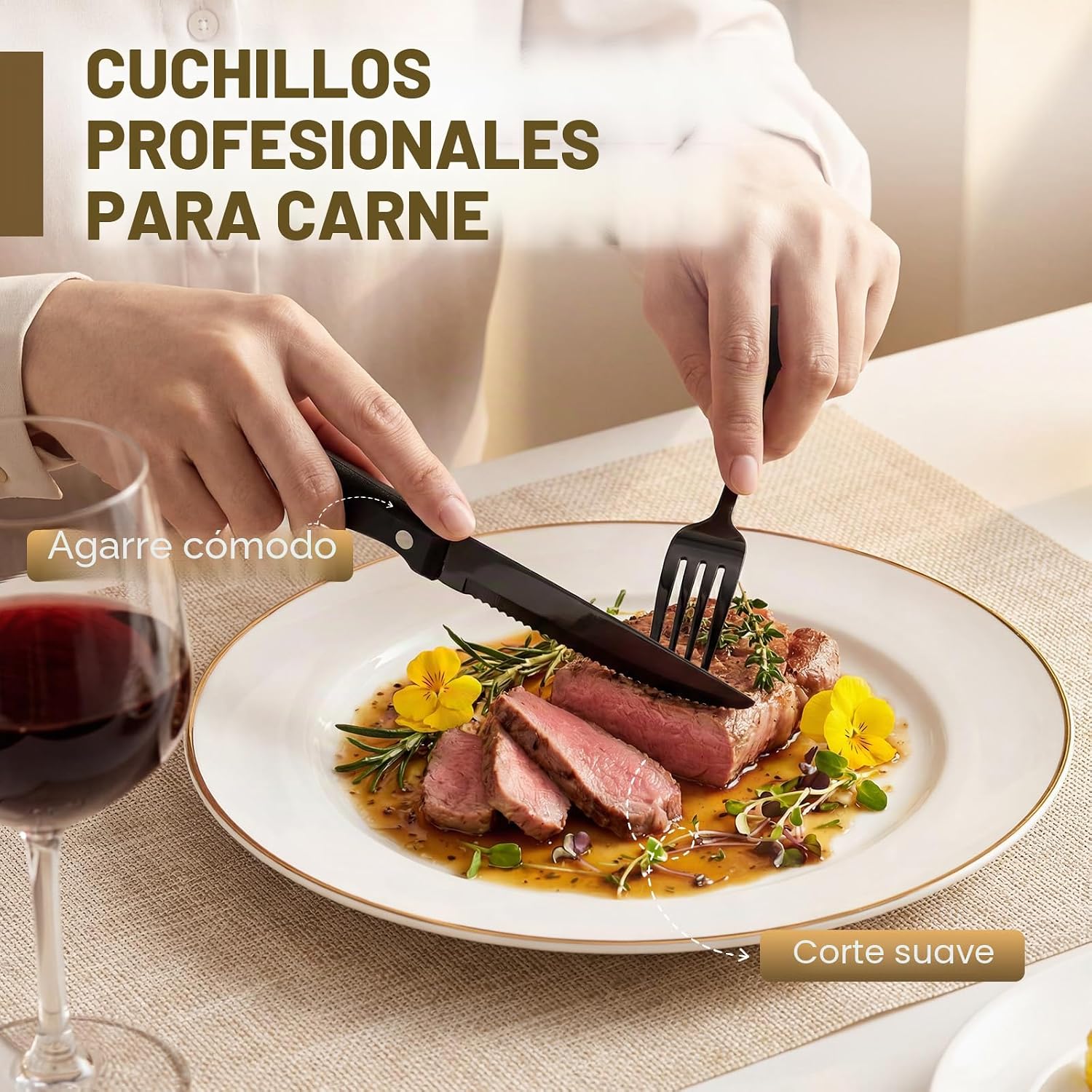 JUEGO DE CUBIERTOS KIKCOIN 48 PIEZAS ACERO INOXIDABLE NEGRO PARA 8 PERSONAS - 5