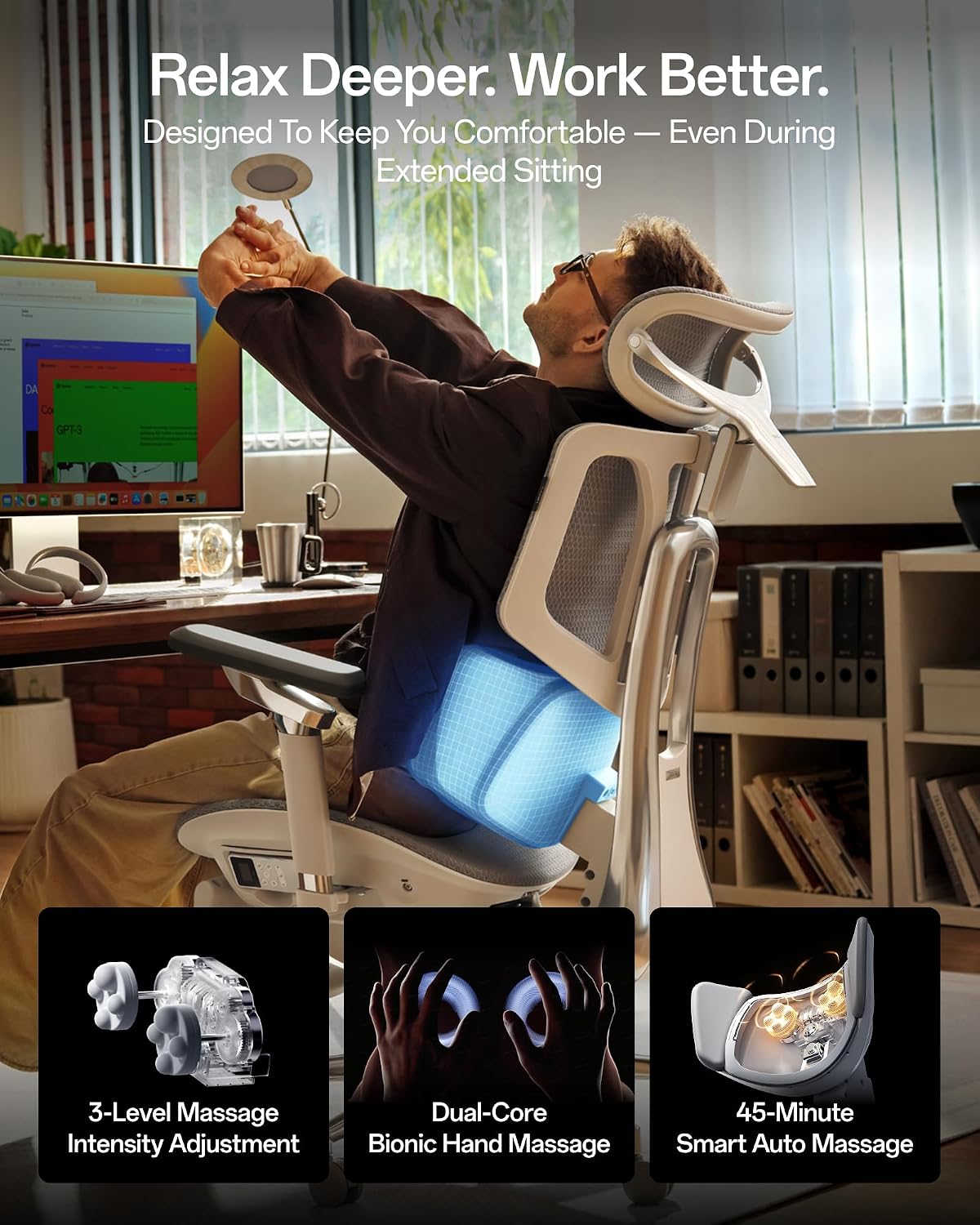 SILLA DE OFICINA HBADA X7 ERGONÓMICA CON SOPORTE LUMBAR INTELIGENTE GRIS - 4
