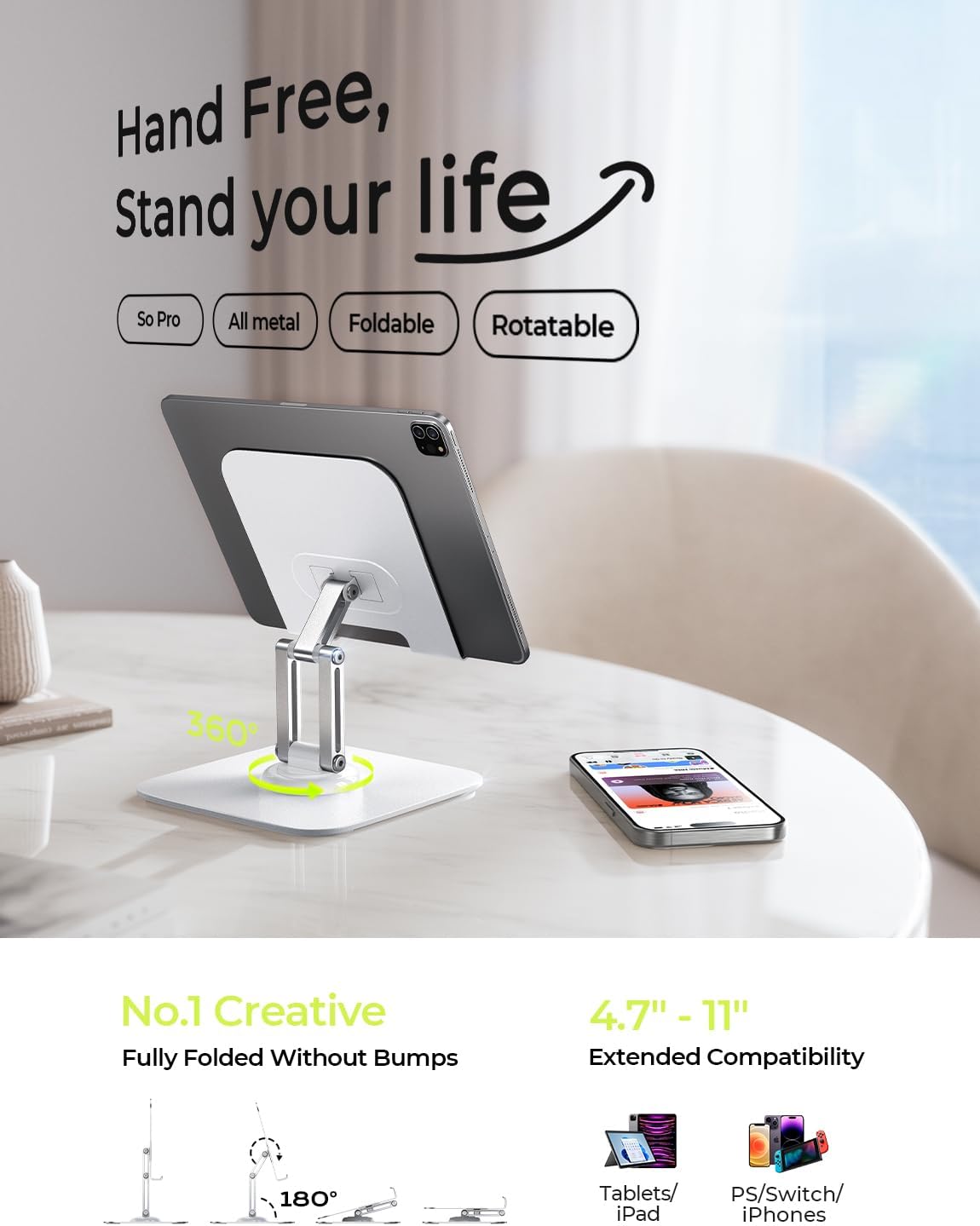 SOPORTE PARA IPAD LISEN AJUSTABLE DE ESCRITORIO BLANCO - 2