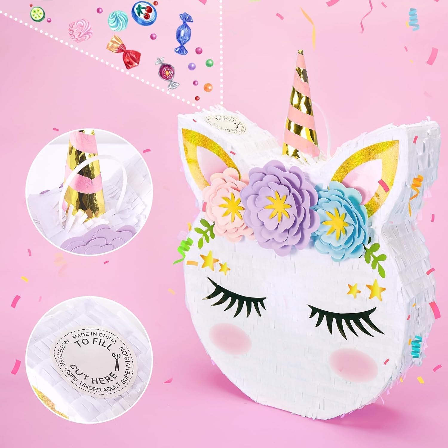 PIÑATA UNICORNIO WERNNSAI CON PALO Y ANTIFAZ - 3