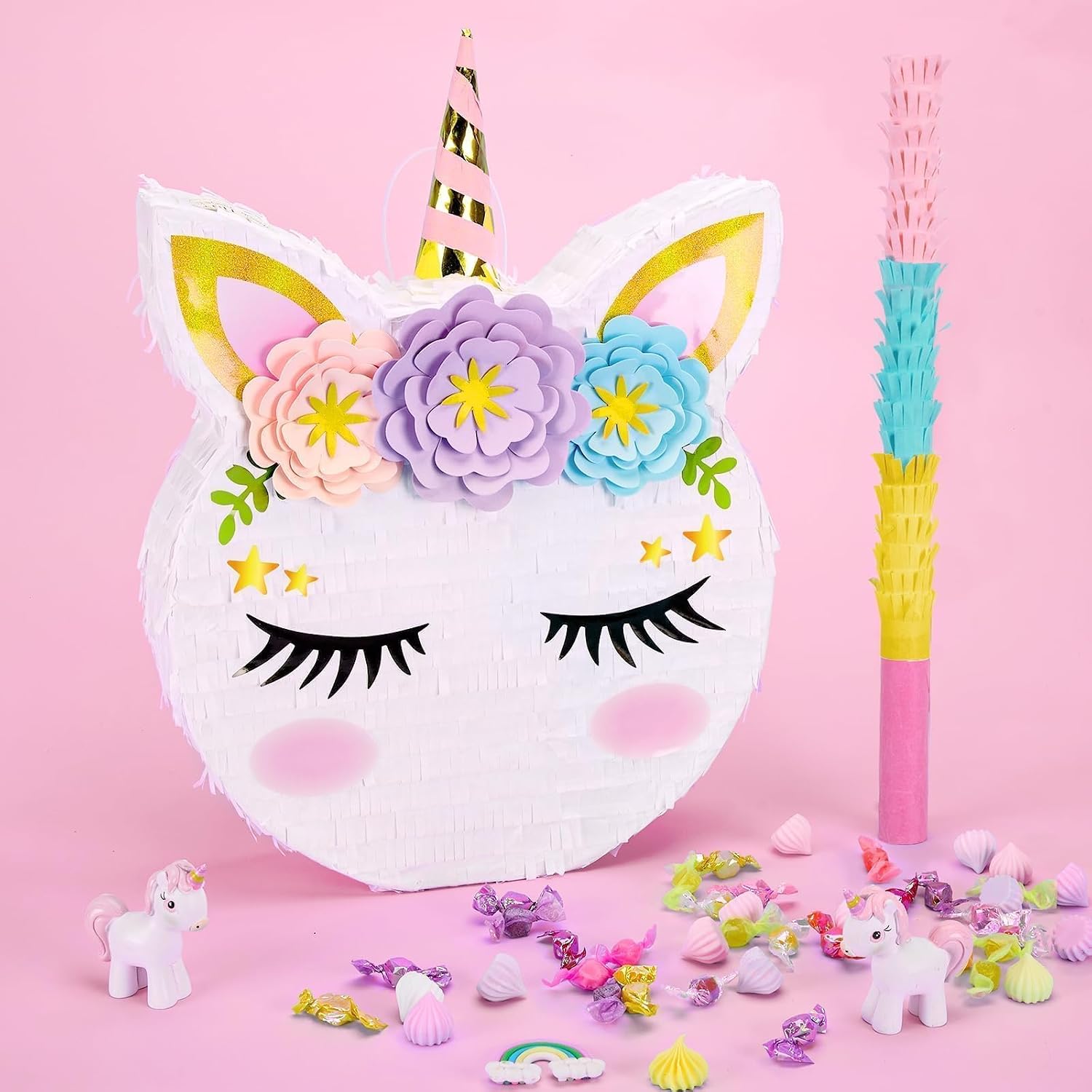 PIÑATA UNICORNIO WERNNSAI CON PALO Y ANTIFAZ - 5
