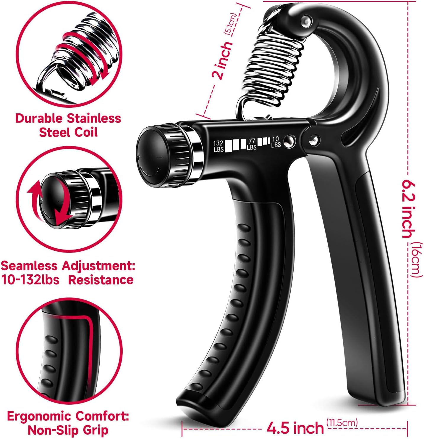 KIT DE FORTALECEDORES DE AGARRE FITBEAST 5 PIEZAS CON RESISTENCIA AJUSTABLE - 2