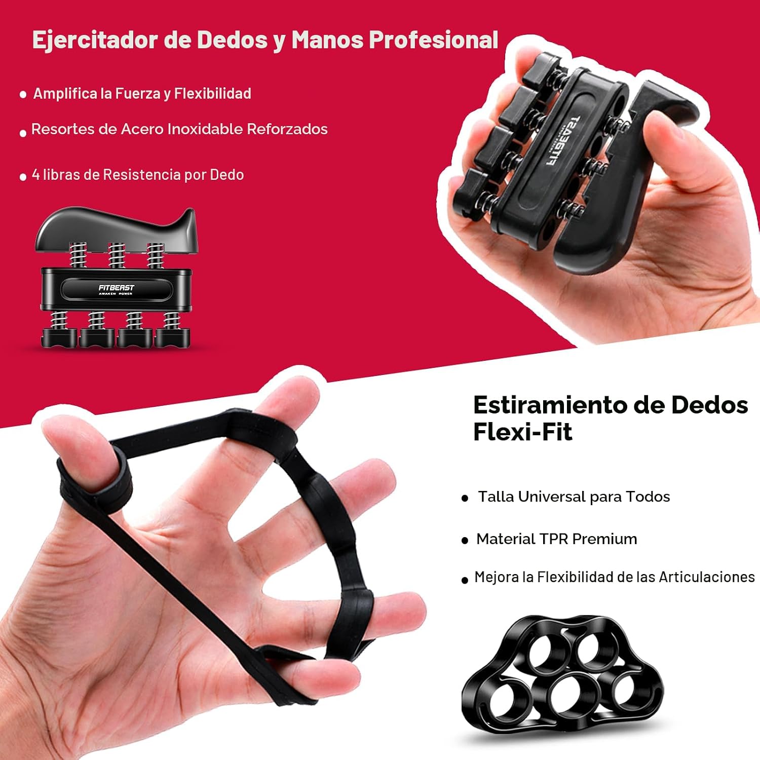 KIT DE FORTALECEDORES DE AGARRE FITBEAST 5 PIEZAS CON RESISTENCIA AJUSTABLE - 3