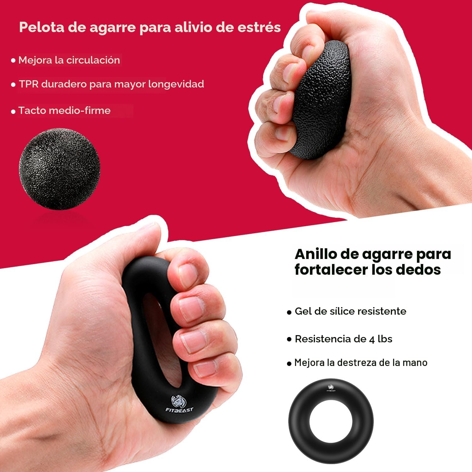 KIT DE FORTALECEDORES DE AGARRE FITBEAST 5 PIEZAS CON RESISTENCIA AJUSTABLE - 4