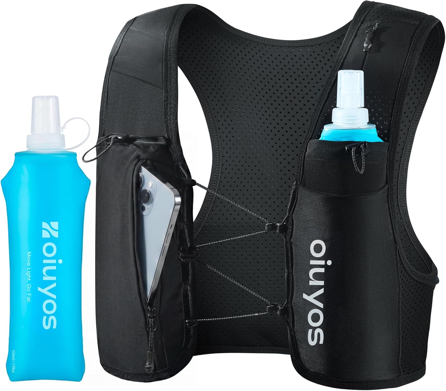 CHALECO DE HIDRATACIÓN PARA CORRER OIUYOS CON CANTIMPLORA 500ML Y SOPORTE PARA TELÉFONO - 1