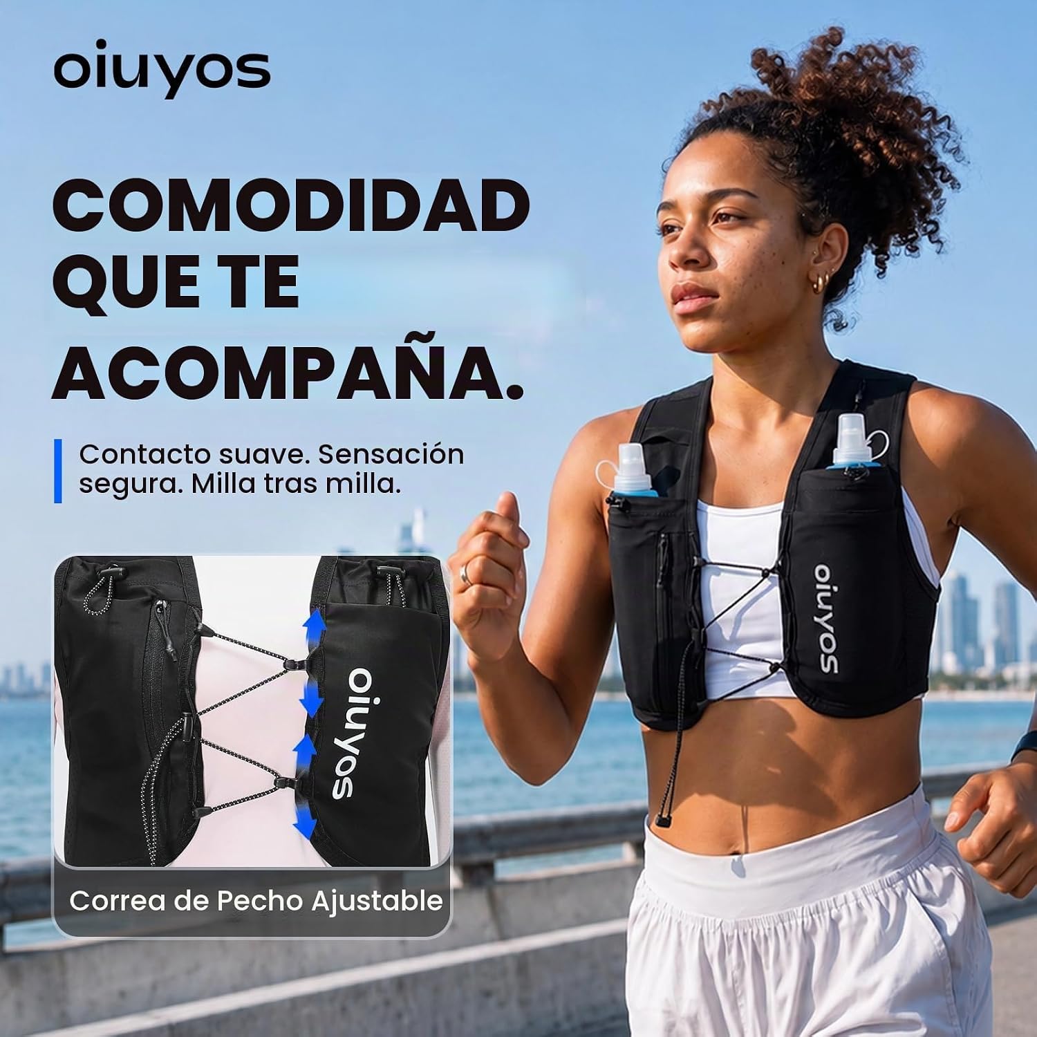 CHALECO DE HIDRATACIÓN PARA CORRER OIUYOS CON CANTIMPLORA 500ML Y SOPORTE PARA TELÉFONO - 2