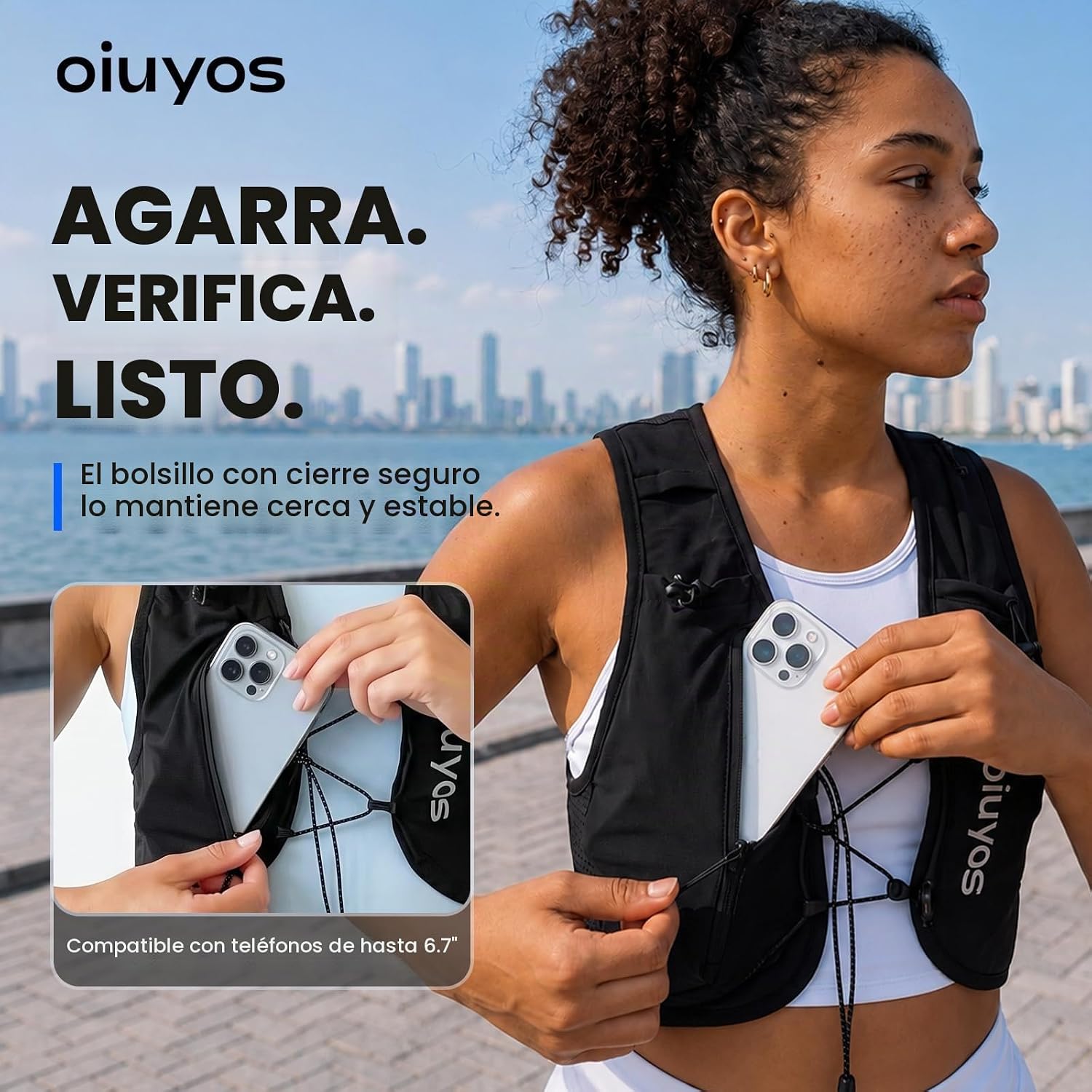 CHALECO DE HIDRATACIÓN PARA CORRER OIUYOS CON CANTIMPLORA 500ML Y SOPORTE PARA TELÉFONO - 3