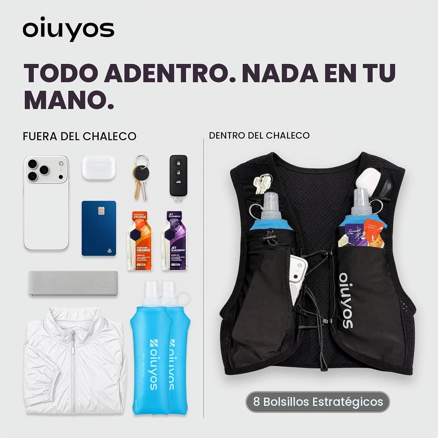 CHALECO DE HIDRATACIÓN PARA CORRER OIUYOS CON CANTIMPLORA 500ML Y SOPORTE PARA TELÉFONO - 4