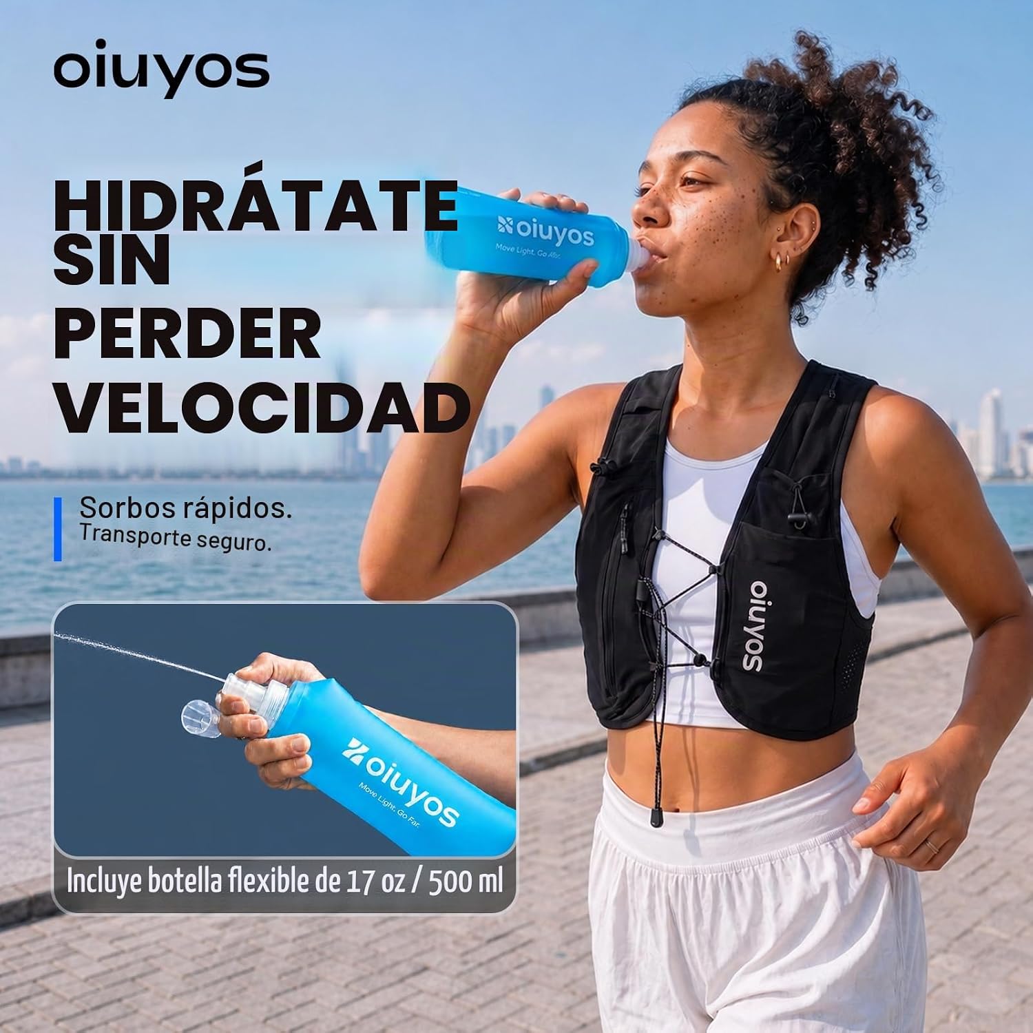 CHALECO DE HIDRATACIÓN PARA CORRER OIUYOS CON CANTIMPLORA 500ML Y SOPORTE PARA TELÉFONO - 5