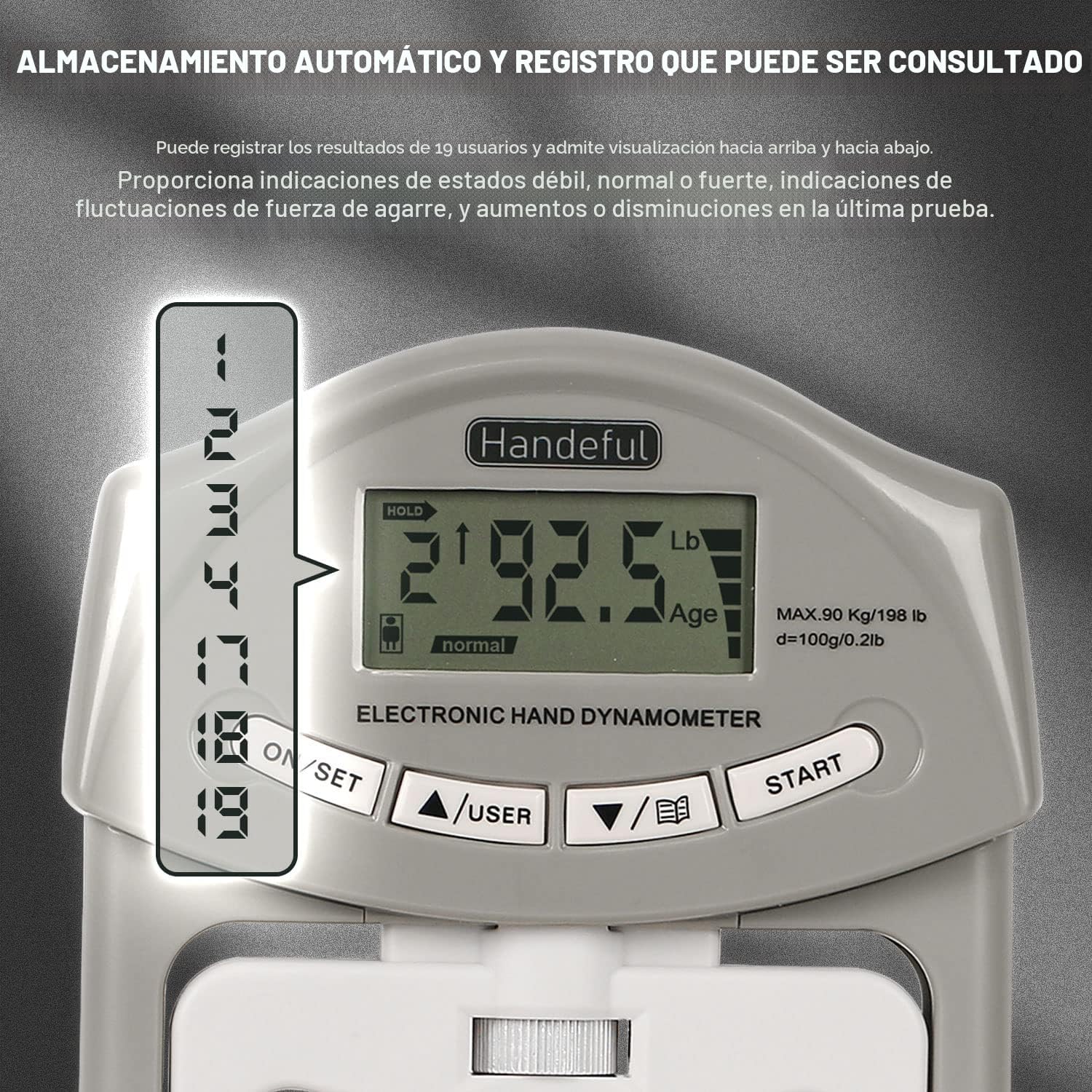 DINAMÓMETRO DE MANO HANDEFUL GRIP STRENGTH TESTER 90 KG - 2
