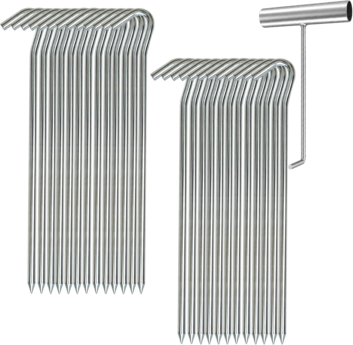ESTACAS DE CAMPING METAL GALVANIZADO 9 PULGADAS 25 PIEZAS CON EXTRACTOR - 1