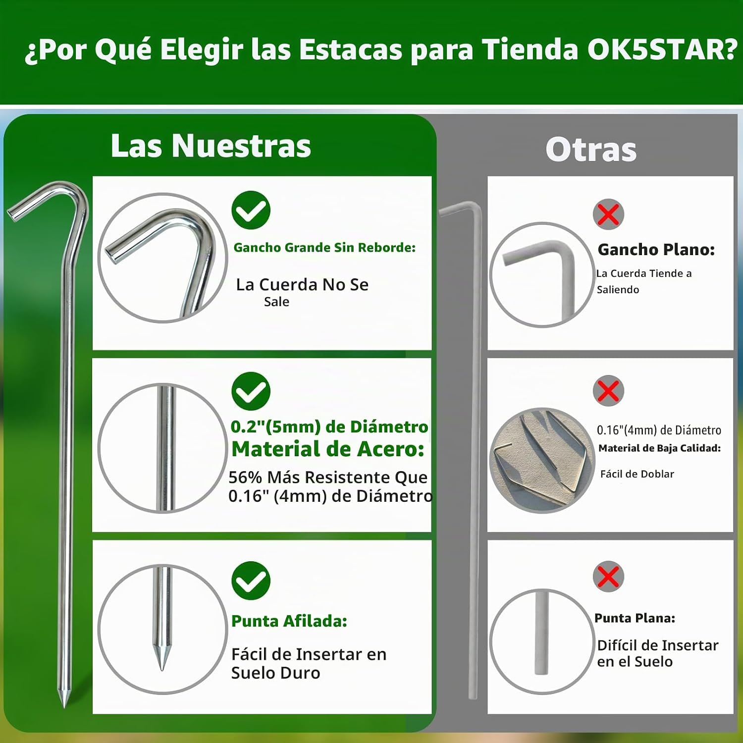 ESTACAS DE CAMPING METAL GALVANIZADO 9 PULGADAS 25 PIEZAS CON EXTRACTOR - 4