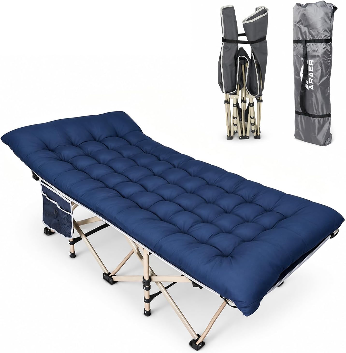 CATRE DE CAMPING ARAER 28 PULGADAS CON COLCHÓN AZUL MARINO - 1