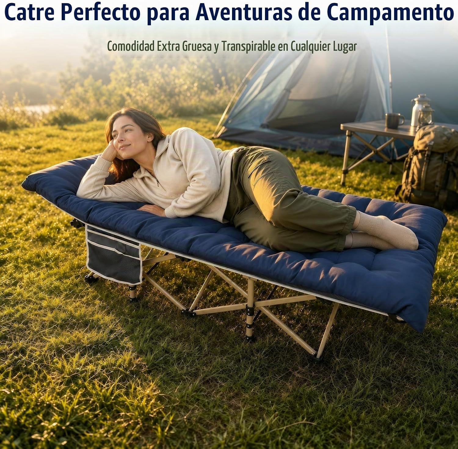 CATRE DE CAMPING ARAER 28 PULGADAS CON COLCHÓN AZUL MARINO - 2