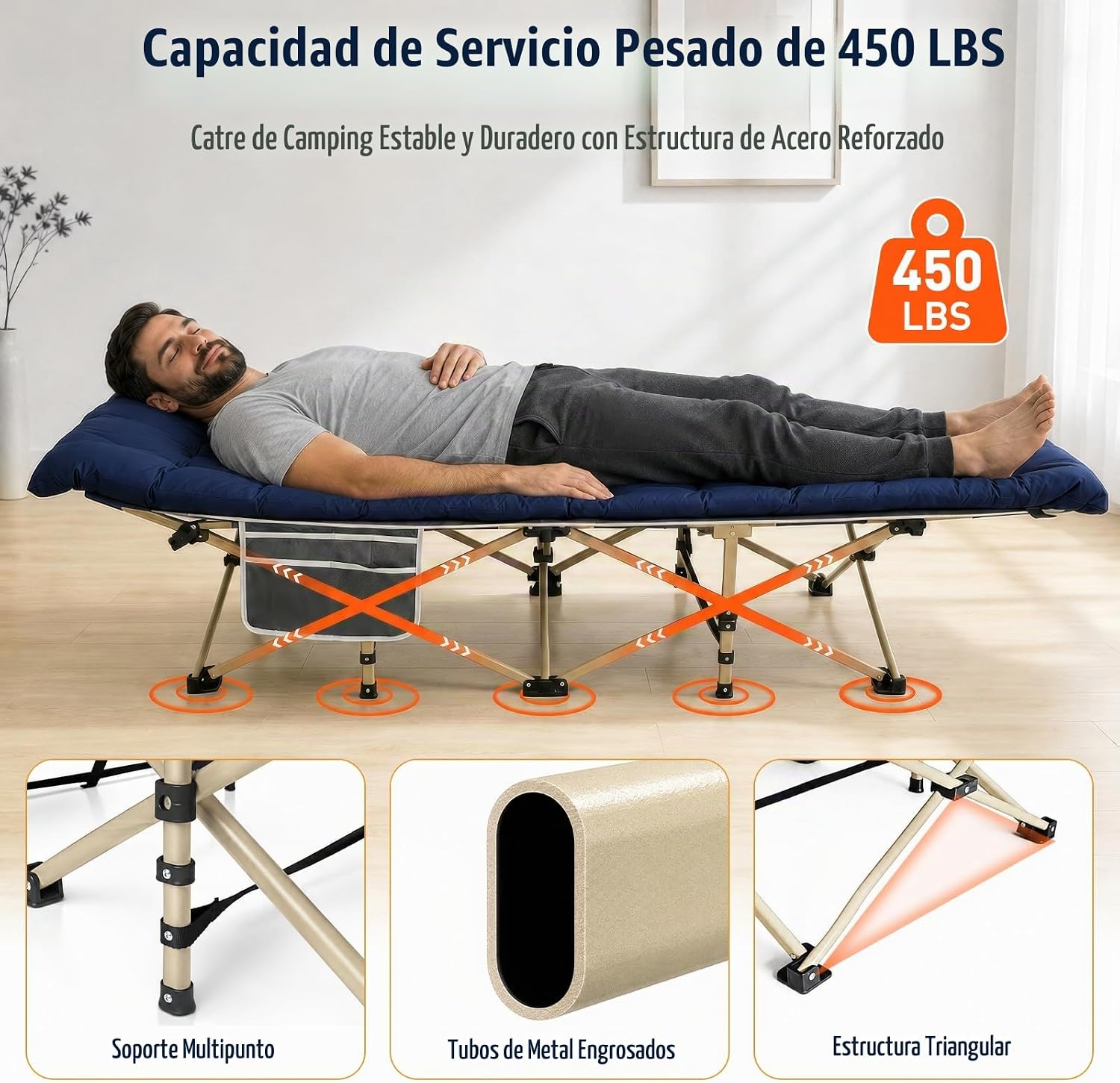 CATRE DE CAMPING ARAER 28 PULGADAS CON COLCHÓN AZUL MARINO - 5