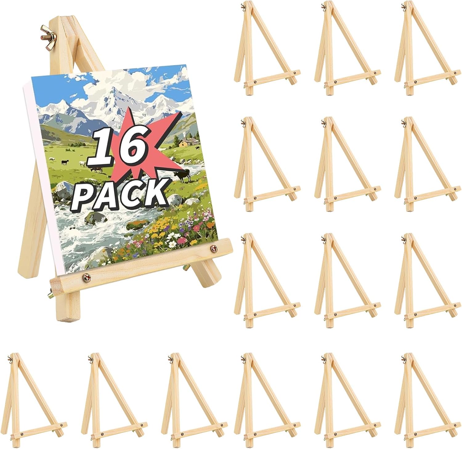 SET DE 16 CABALLETES DE MADERA PLEGABLES 23 CM PARA PINTURA - 1