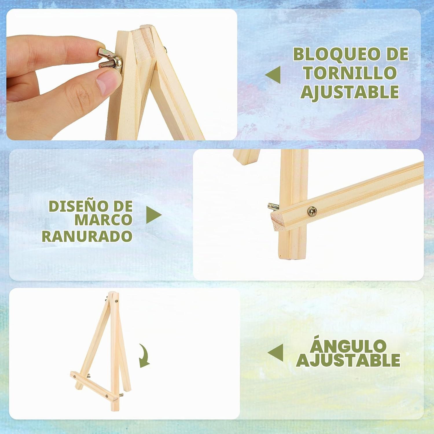 SET DE 16 CABALLETES DE MADERA PLEGABLES 23 CM PARA PINTURA - 4