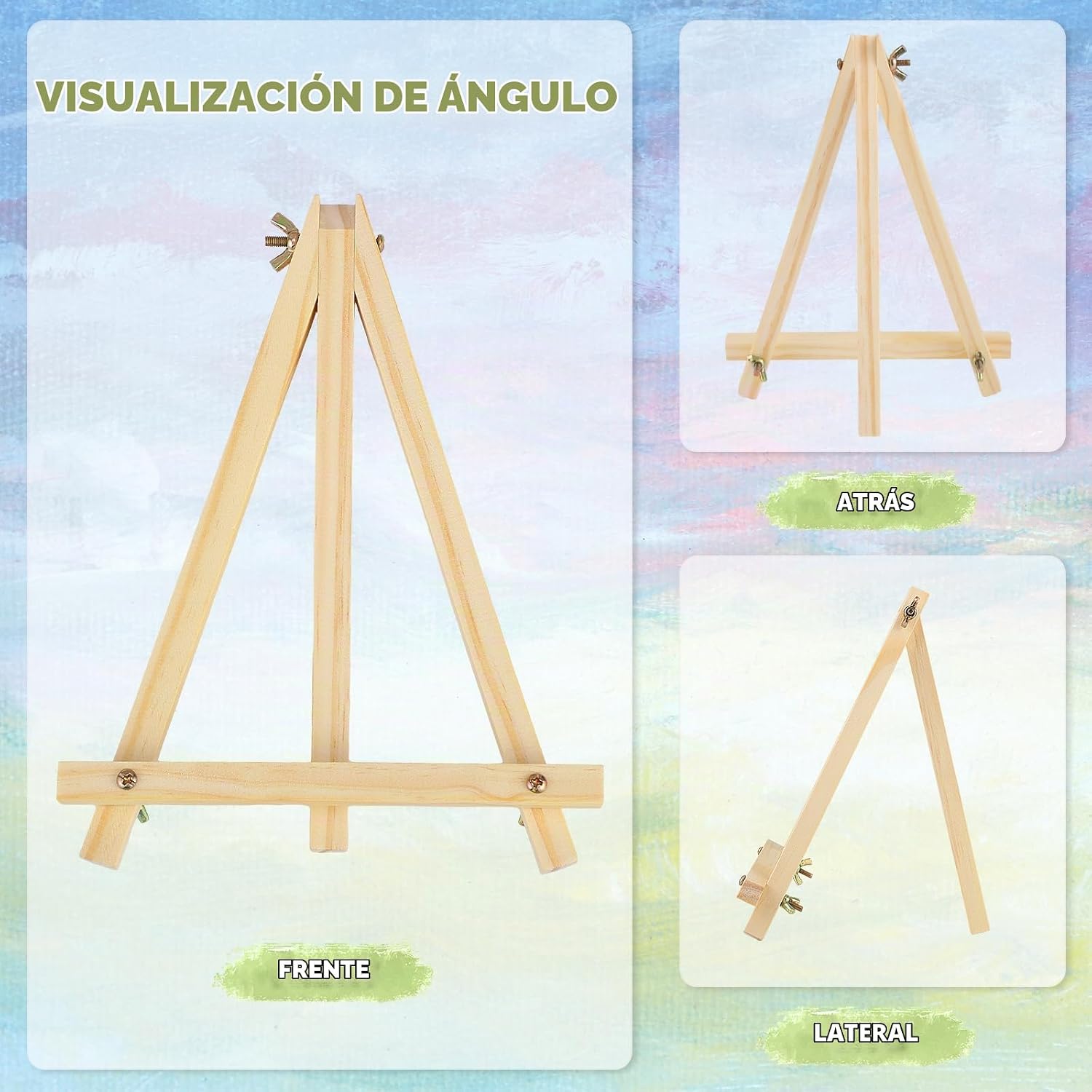 SET DE 16 CABALLETES DE MADERA PLEGABLES 23 CM PARA PINTURA - 5