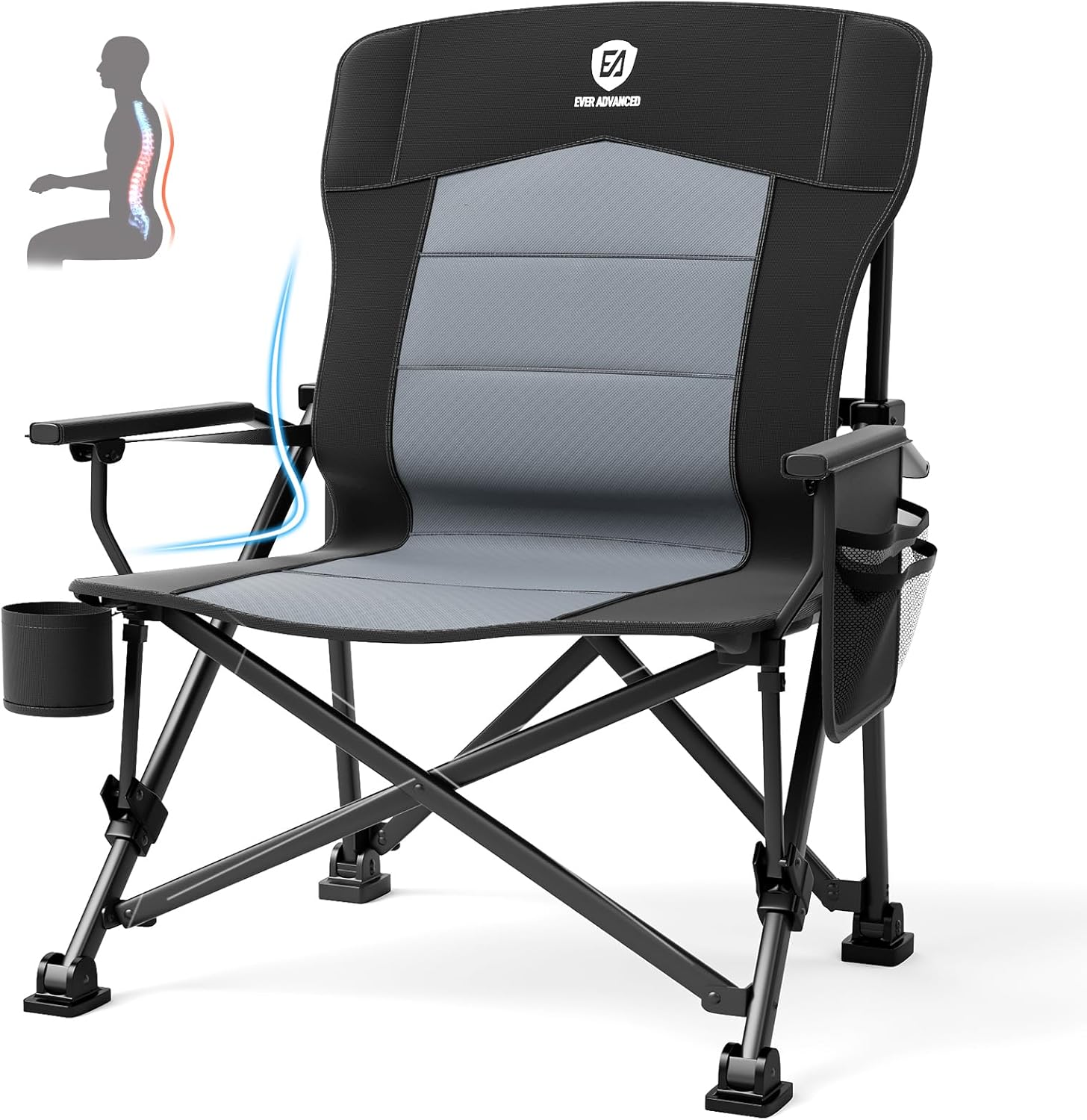SILLA DE CAMPING EVER ADVANCED PLEGABLE CON SOPORTE LUMBAR AJUSTABLE, CAPACIDAD 500 LBS - 1