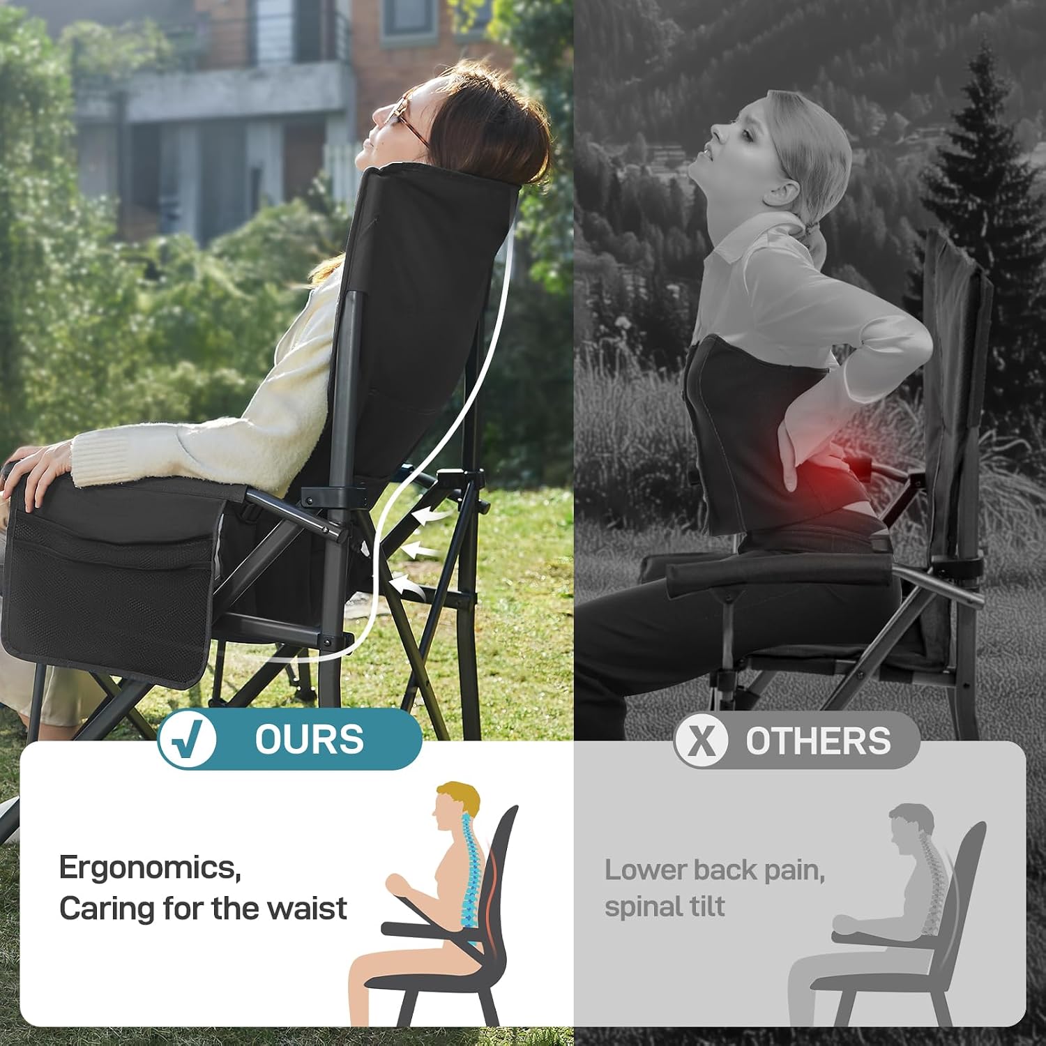 SILLA DE CAMPING EVER ADVANCED PLEGABLE CON SOPORTE LUMBAR AJUSTABLE, CAPACIDAD 500 LBS - 2