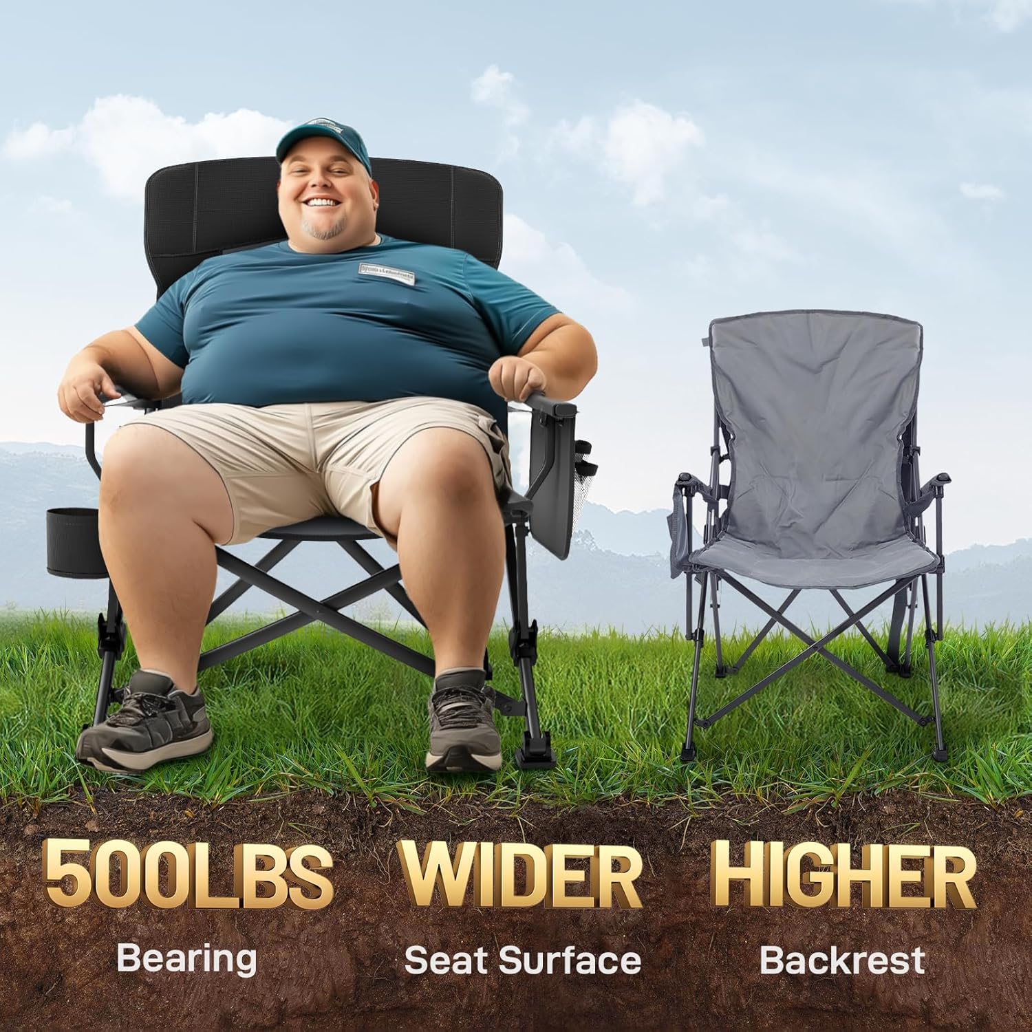 SILLA DE CAMPING EVER ADVANCED PLEGABLE CON SOPORTE LUMBAR AJUSTABLE, CAPACIDAD 500 LBS - 3