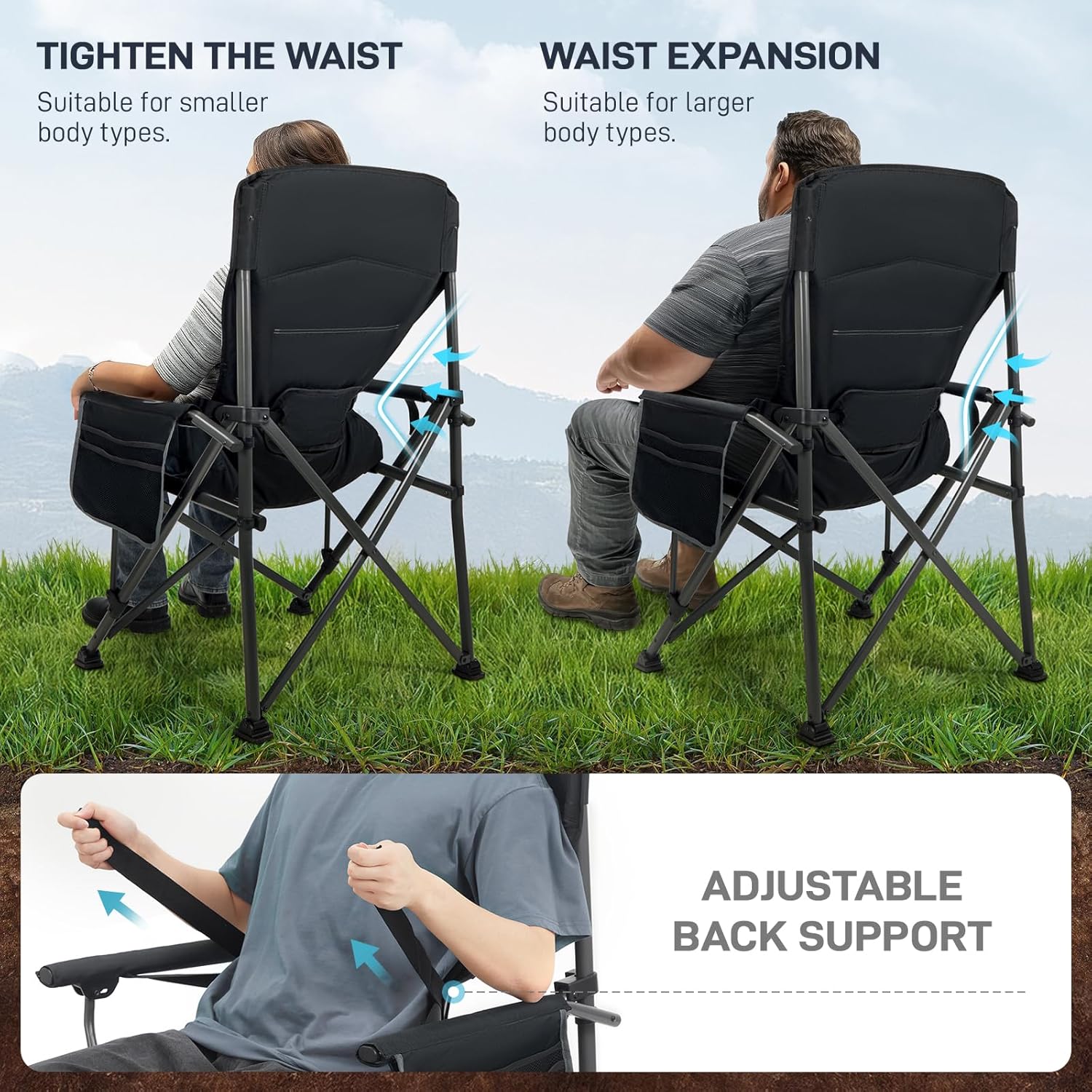 SILLA DE CAMPING EVER ADVANCED PLEGABLE CON SOPORTE LUMBAR AJUSTABLE, CAPACIDAD 500 LBS - 4