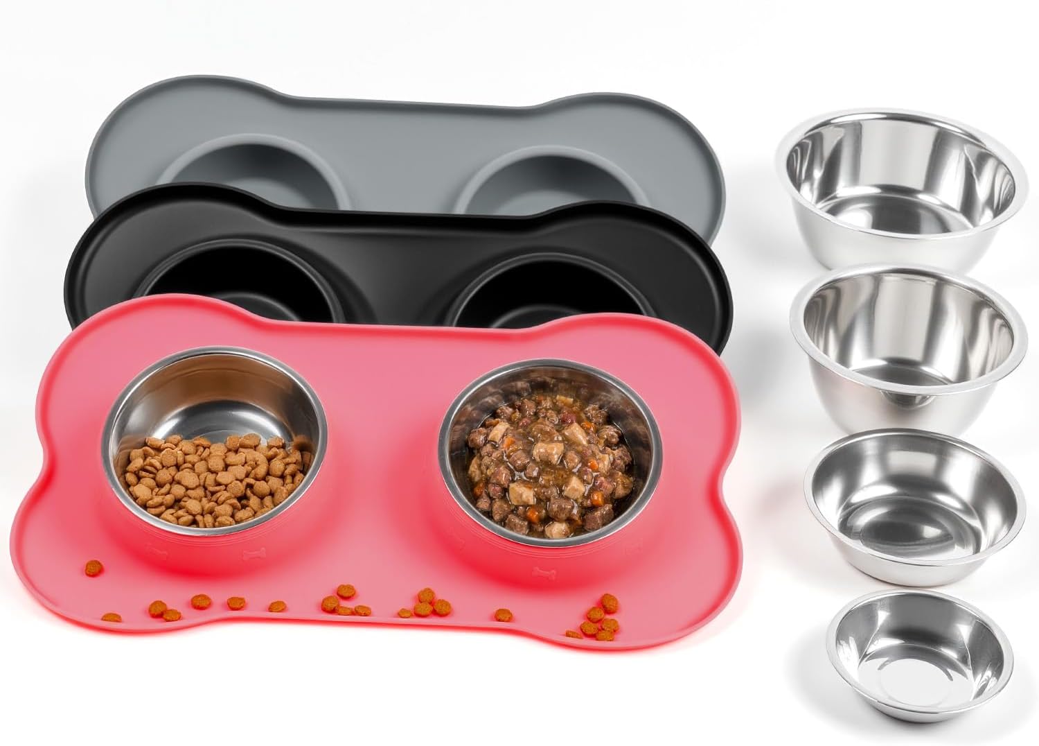 ESTACIÓN DE ALIMENTACIÓN PARA MASCOTAS CONLUN CON TAPETE DE SILICONA, TALLA M, ROSA - 1