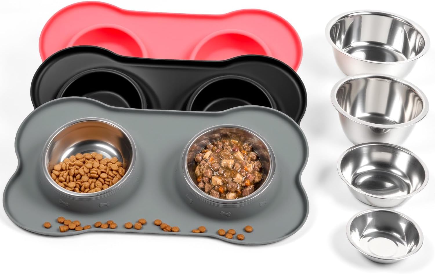 ESTACIÓN DE ALIMENTACIÓN PARA MASCOTAS CONLUN CON TAPETE DE SILICONA, TALLA M, GRIS - 1