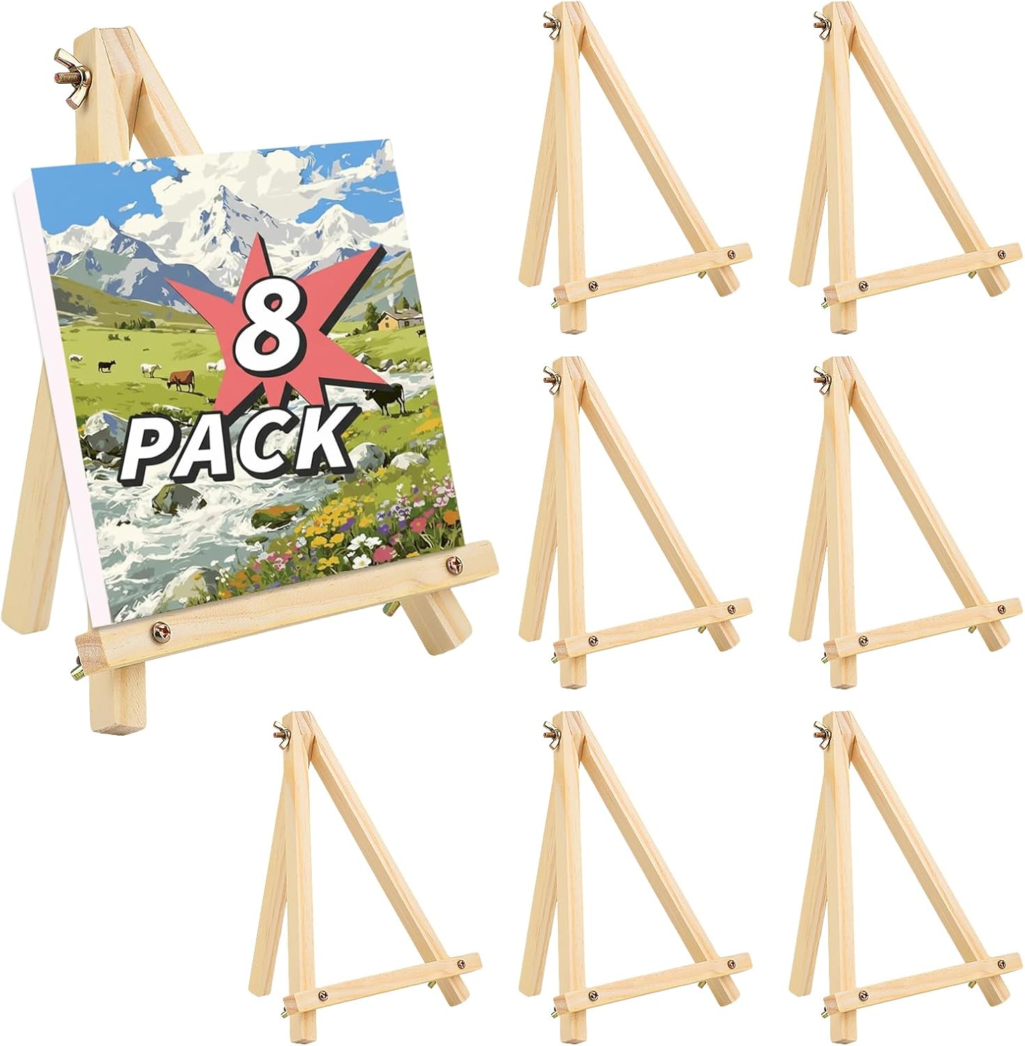 SET DE 8 CABALLETES DE MADERA PLEGABLES 23 CM PARA PINTURA - 1