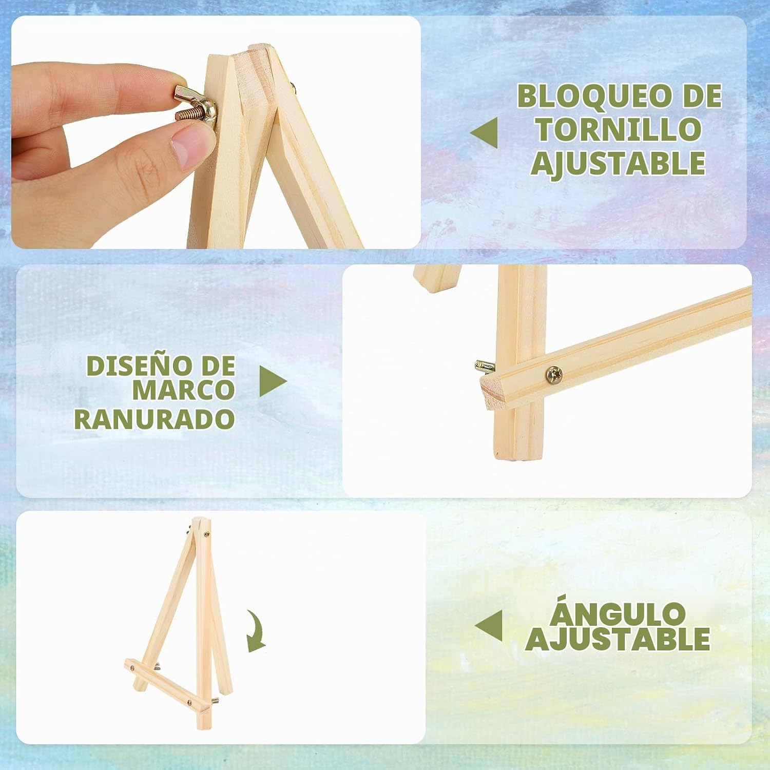 SET DE 8 CABALLETES DE MADERA PLEGABLES 23 CM PARA PINTURA - 4