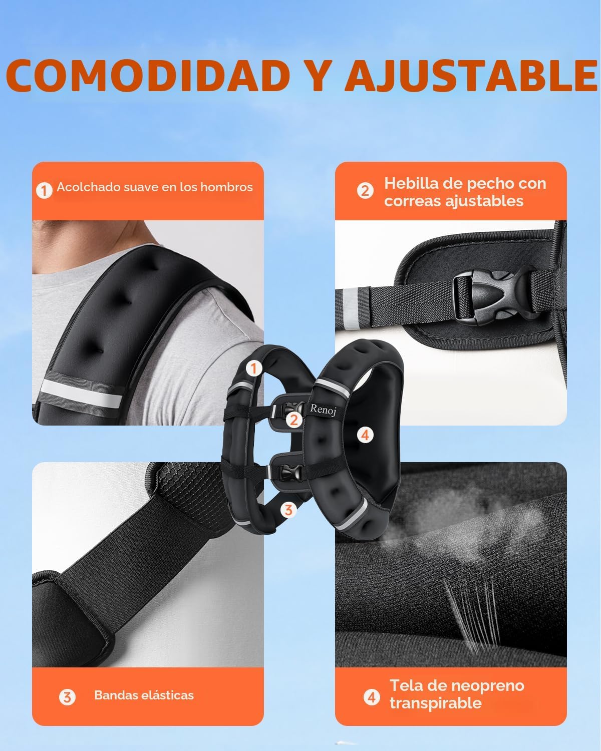 CHALECO CON PESO RENOJ 6LB PARA ENTRENAMIENTO Y RUNNING CON TIRAS REFLECTANTES Y BOLSILLO - 2