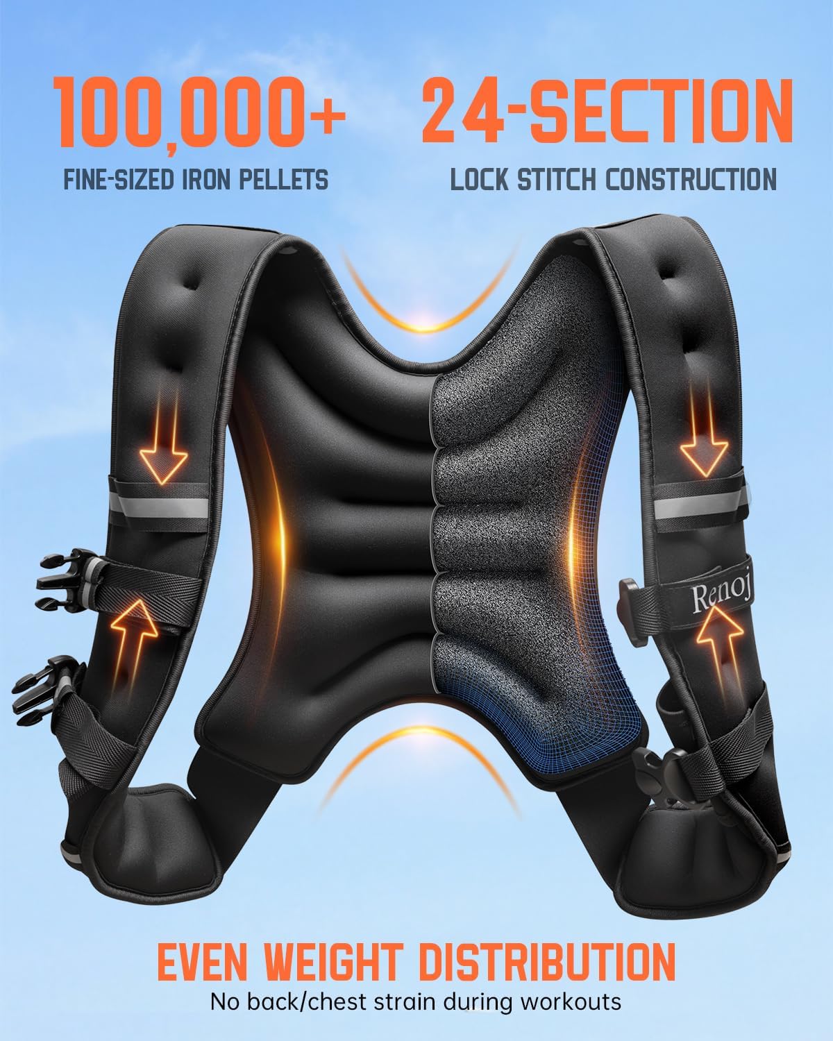 CHALECO CON PESO RENOJ 6LB PARA ENTRENAMIENTO Y RUNNING CON TIRAS REFLECTANTES Y BOLSILLO - 3