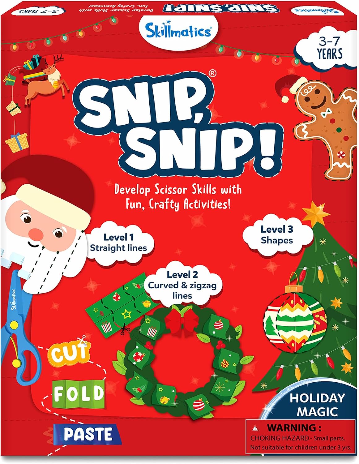 KIT DE ARTE SKILLMATICS SNIP SNIP CHRISTMAS PARA NIÑOS CON TIJERAS DE SEGURIDAD - 1