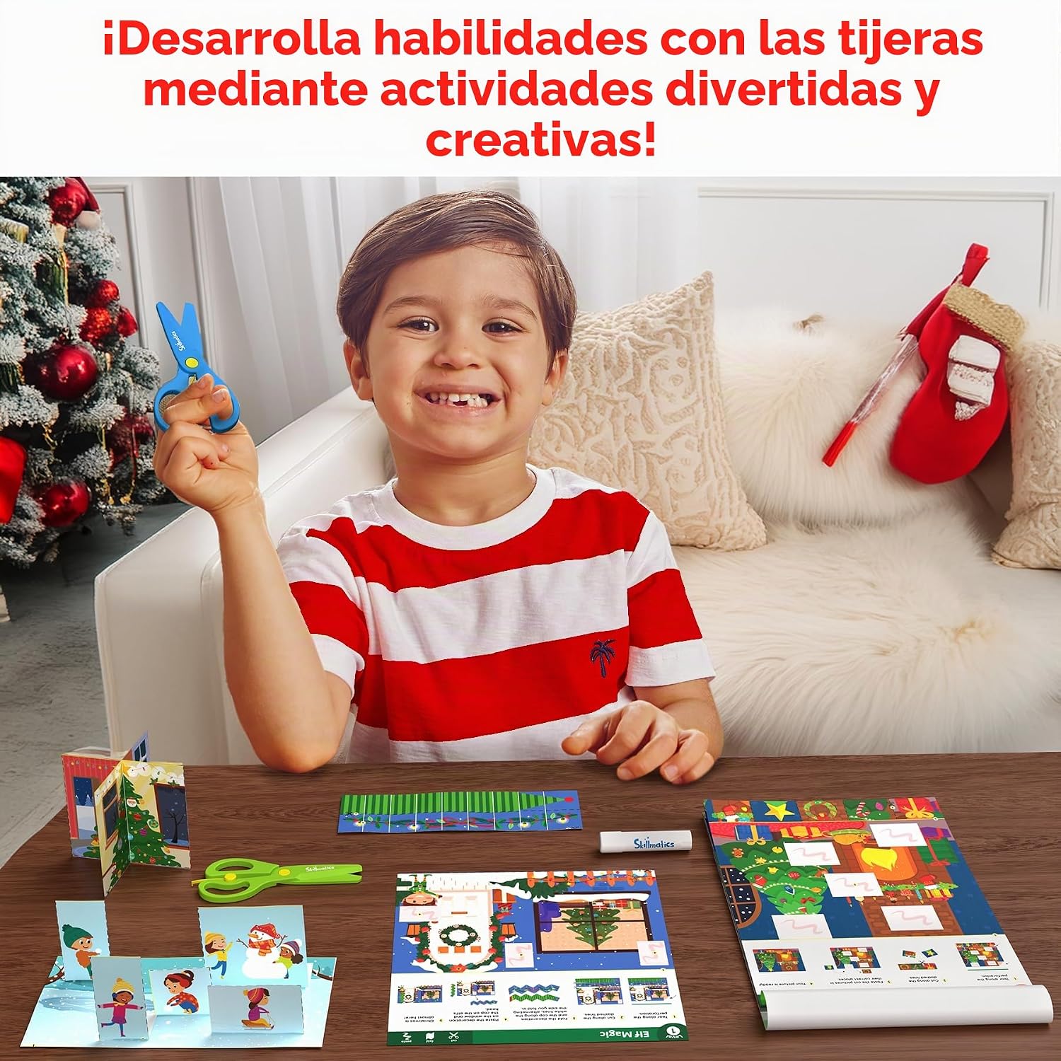 KIT DE ARTE SKILLMATICS SNIP SNIP CHRISTMAS PARA NIÑOS CON TIJERAS DE SEGURIDAD - 3