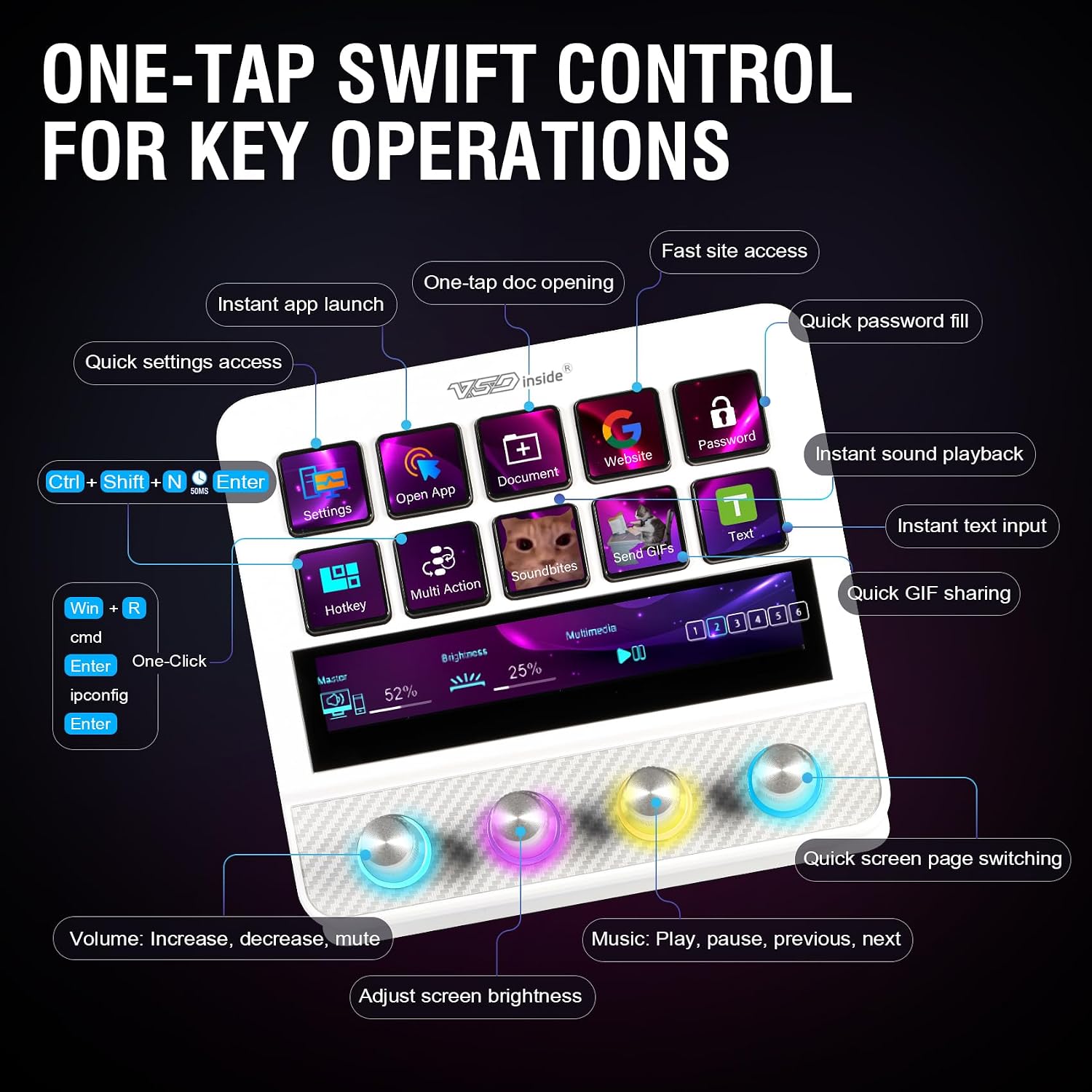 CONTROLADOR DE STREAMING VSD N4 PRO CON 10 TECLAS LCD, 4 PERILLAS RGB Y BARRA TÁCTIL - 2