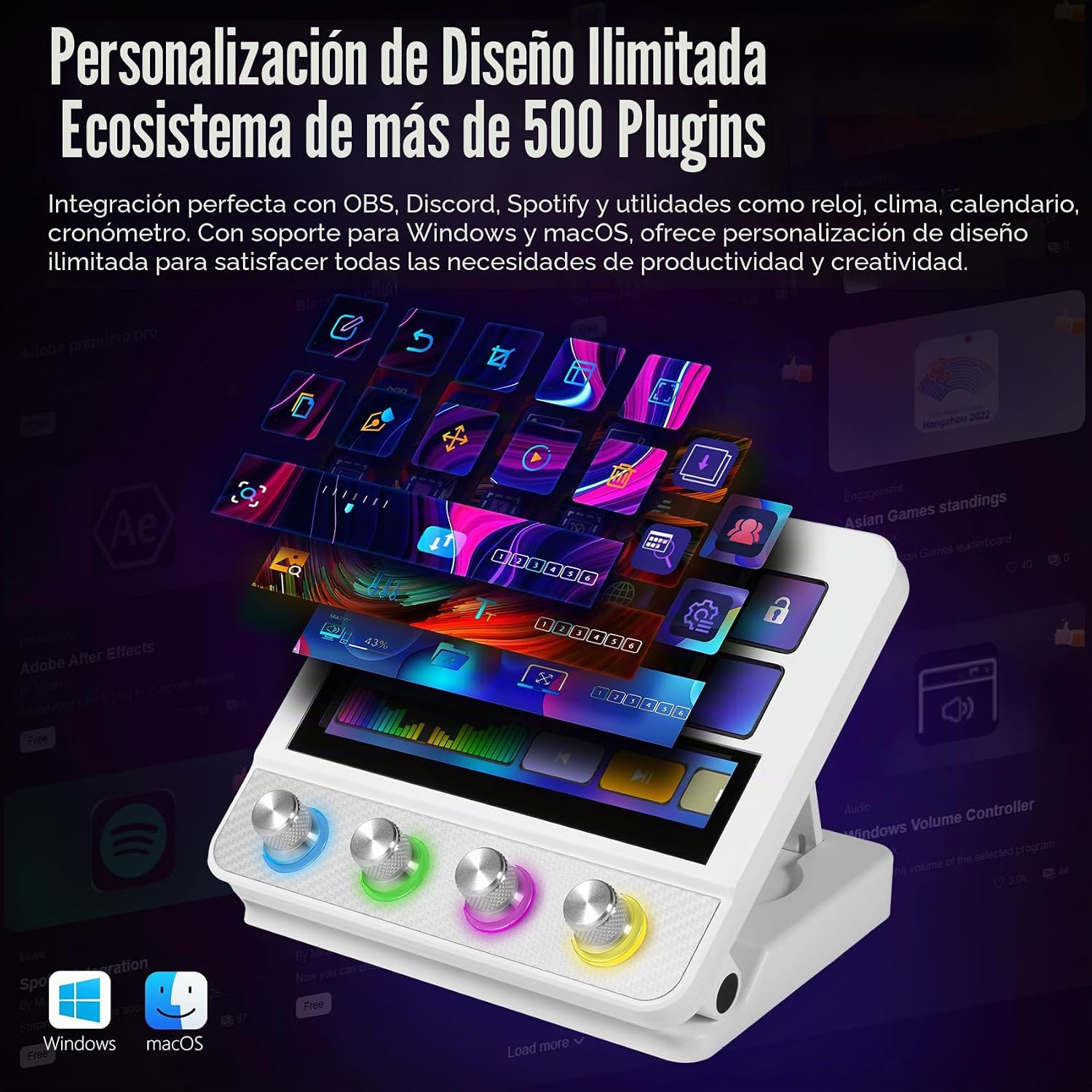 CONTROLADOR DE STREAMING VSD N4 PRO CON 10 TECLAS LCD, 4 PERILLAS RGB Y BARRA TÁCTIL - 4