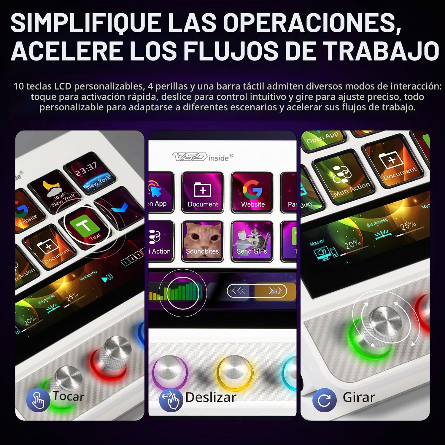 CONTROLADOR DE STREAMING VSD N4 PRO CON 10 TECLAS LCD, 4 PERILLAS RGB Y BARRA TÁCTIL - 5