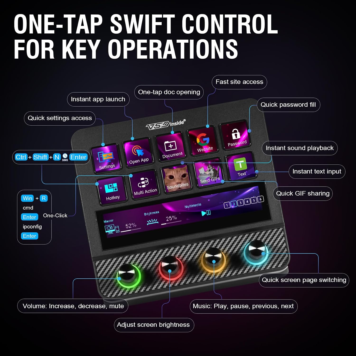 CONTROLADOR DE STREAMING VSD N4 PRO CON 10 TECLAS LCD, 4 PERILLAS RGB Y BARRA TÁCTIL - 2