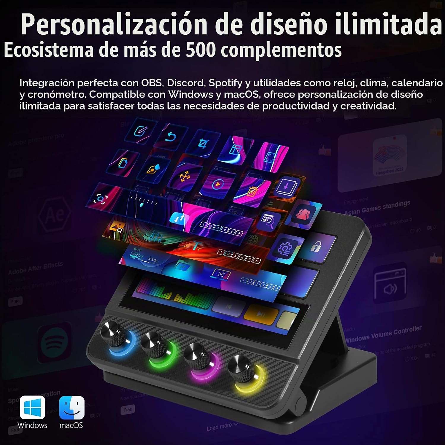 CONTROLADOR DE STREAMING VSD N4 PRO CON 10 TECLAS LCD, 4 PERILLAS RGB Y BARRA TÁCTIL - 4