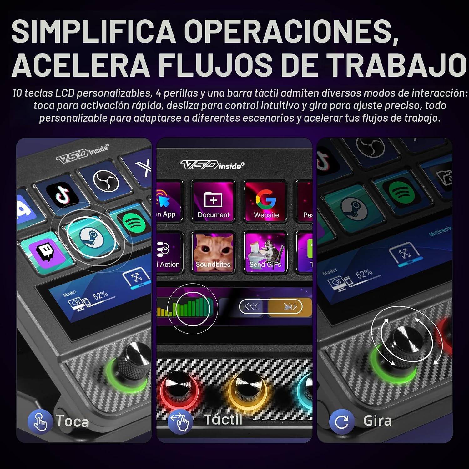 CONTROLADOR DE STREAMING VSD N4 PRO CON 10 TECLAS LCD, 4 PERILLAS RGB Y BARRA TÁCTIL - 5
