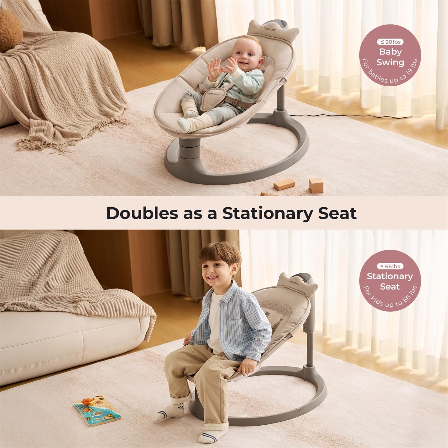COLUMPIO ELÉCTRICO MOMCOZY 2 EN 1 CON SISTEMA DE DOBLE BRAZO CAQUI - 3