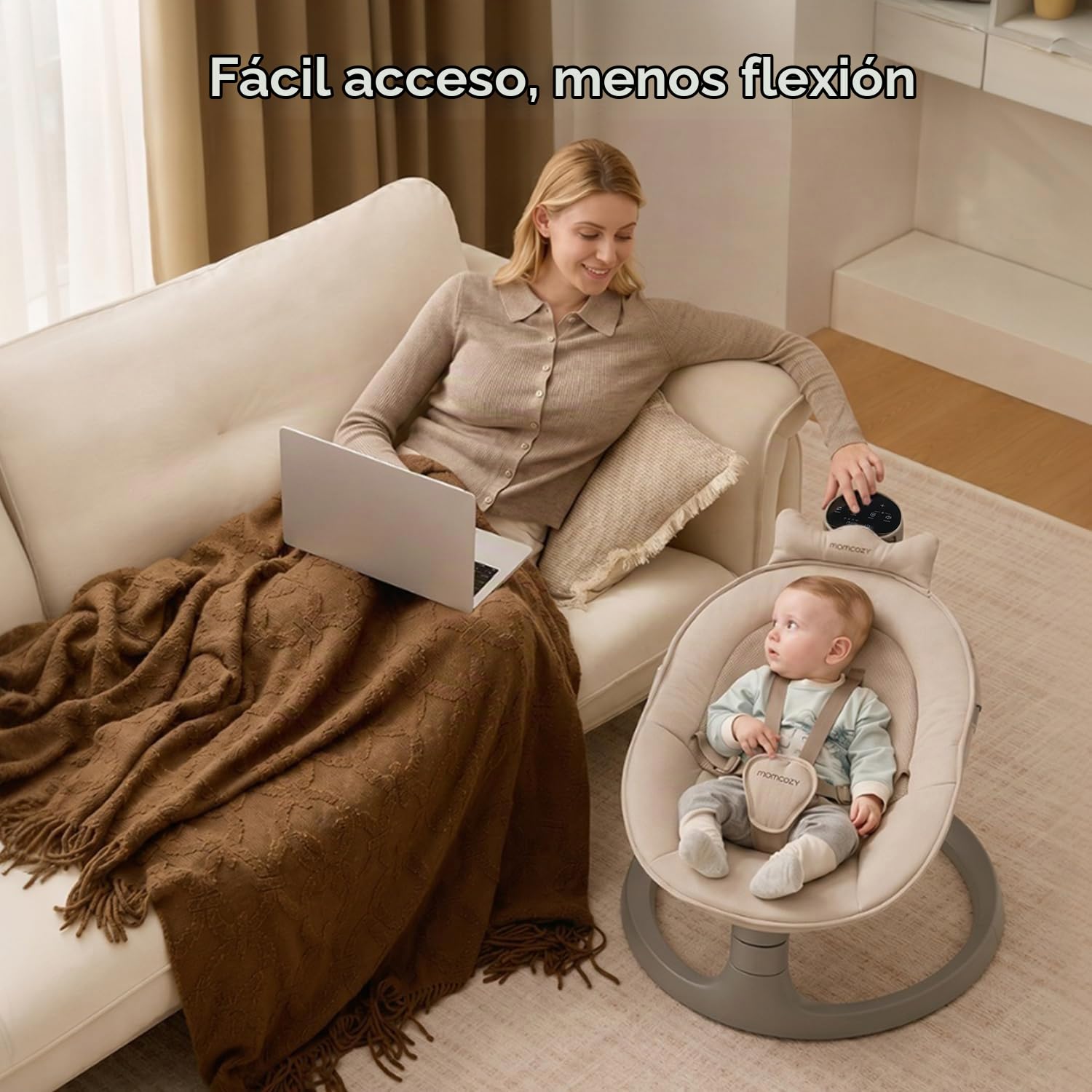 COLUMPIO ELÉCTRICO MOMCOZY 2 EN 1 CON SISTEMA DE DOBLE BRAZO CAQUI - 4