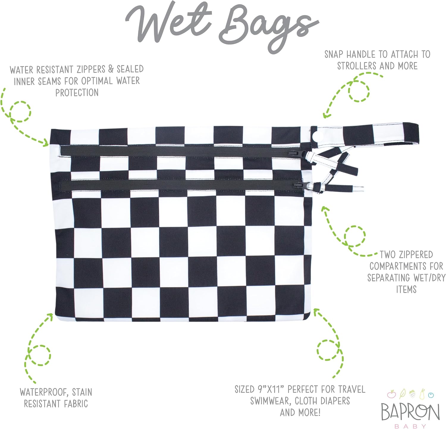 PAÑALERA BAPRONBABY WET BAG CUADROS NEGRO - 2