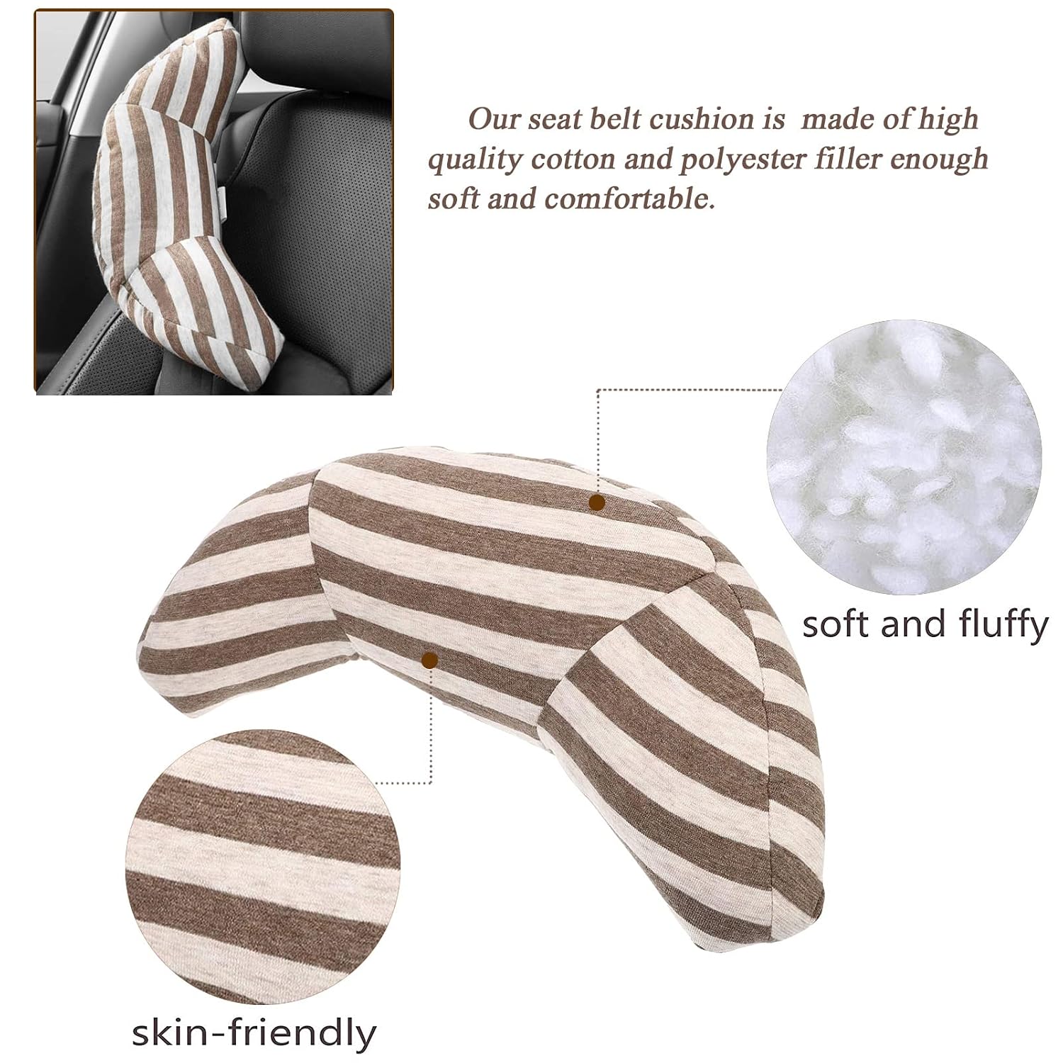 ALMOHADA PARA CINTURÓN DE SEGURIDAD WENMEI MARRÓN CON SOPORTE PARA CUELLO - 2