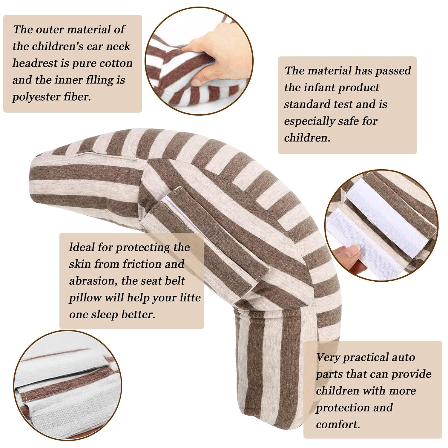 ALMOHADA PARA CINTURÓN DE SEGURIDAD WENMEI MARRÓN CON SOPORTE PARA CUELLO - 4