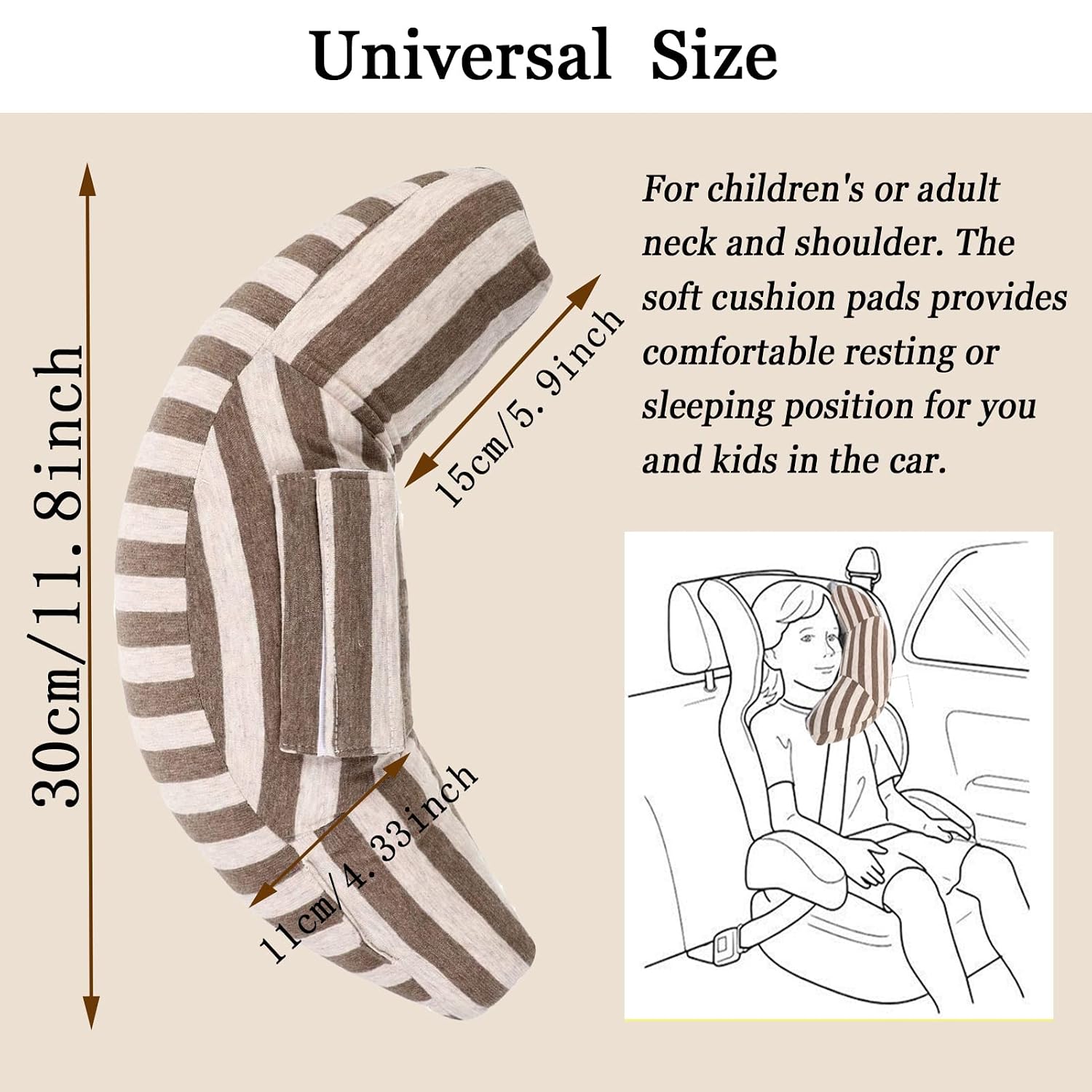 ALMOHADA PARA CINTURÓN DE SEGURIDAD WENMEI MARRÓN CON SOPORTE PARA CUELLO - 5