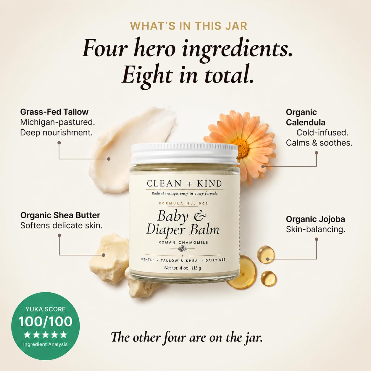 CREMA PARA ROZADURAS DE PAÑAL ORGANIC TALLOW CLEAN + KIND CALENDULA 4OZ - 2